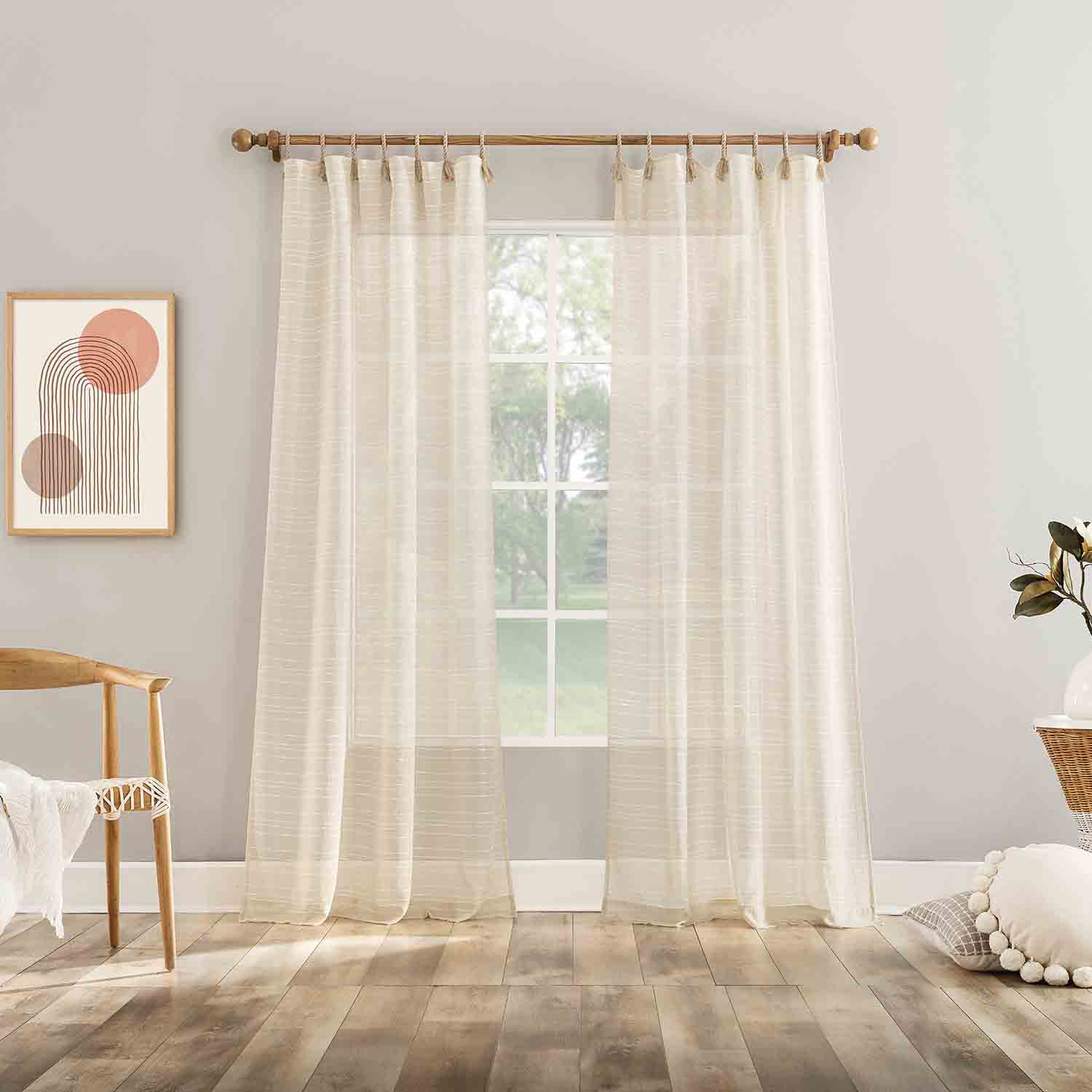 Augusta Linen Sheer Loop Tab Single Curtain Panel, 84"