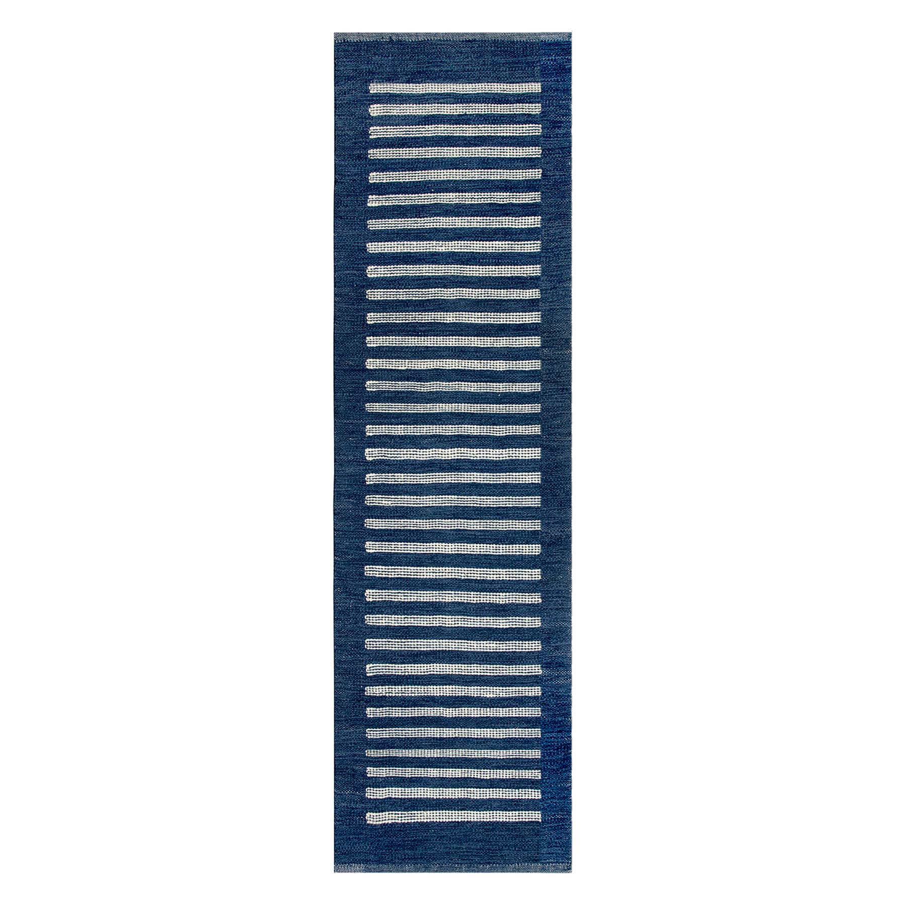 (B856) Honeybloom Roka Blue & White Striped Runner, 2x7