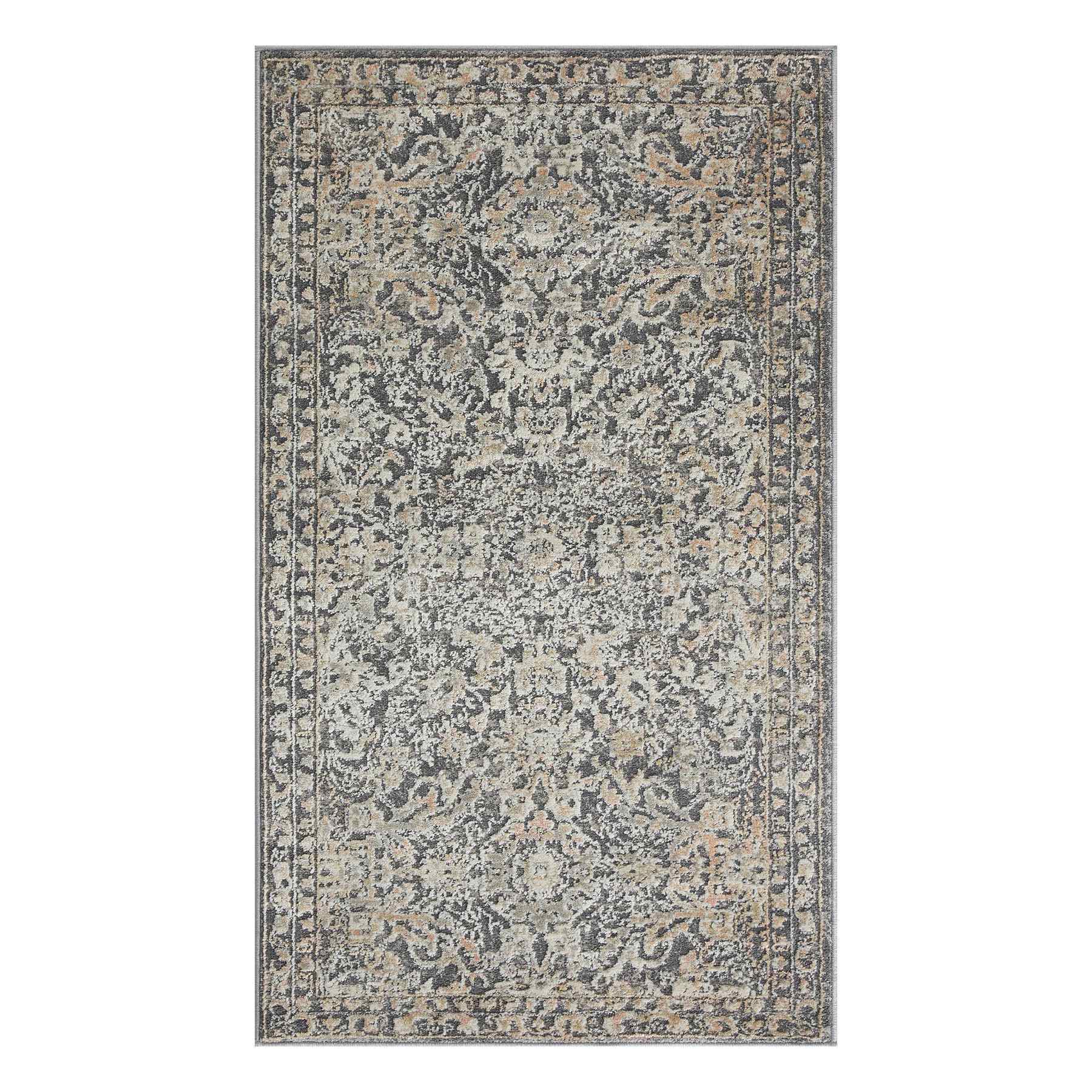 (B849) Providence Villa Grey Floral Accent Rug, 3x5