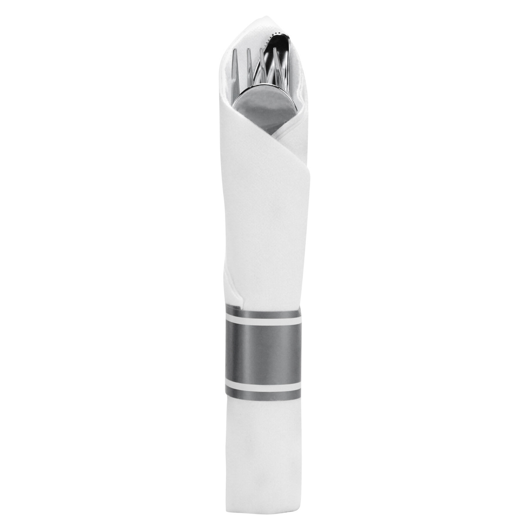 Lillian Table Settings 10-Count Polished Silver & White Rolled Cutlery Combo