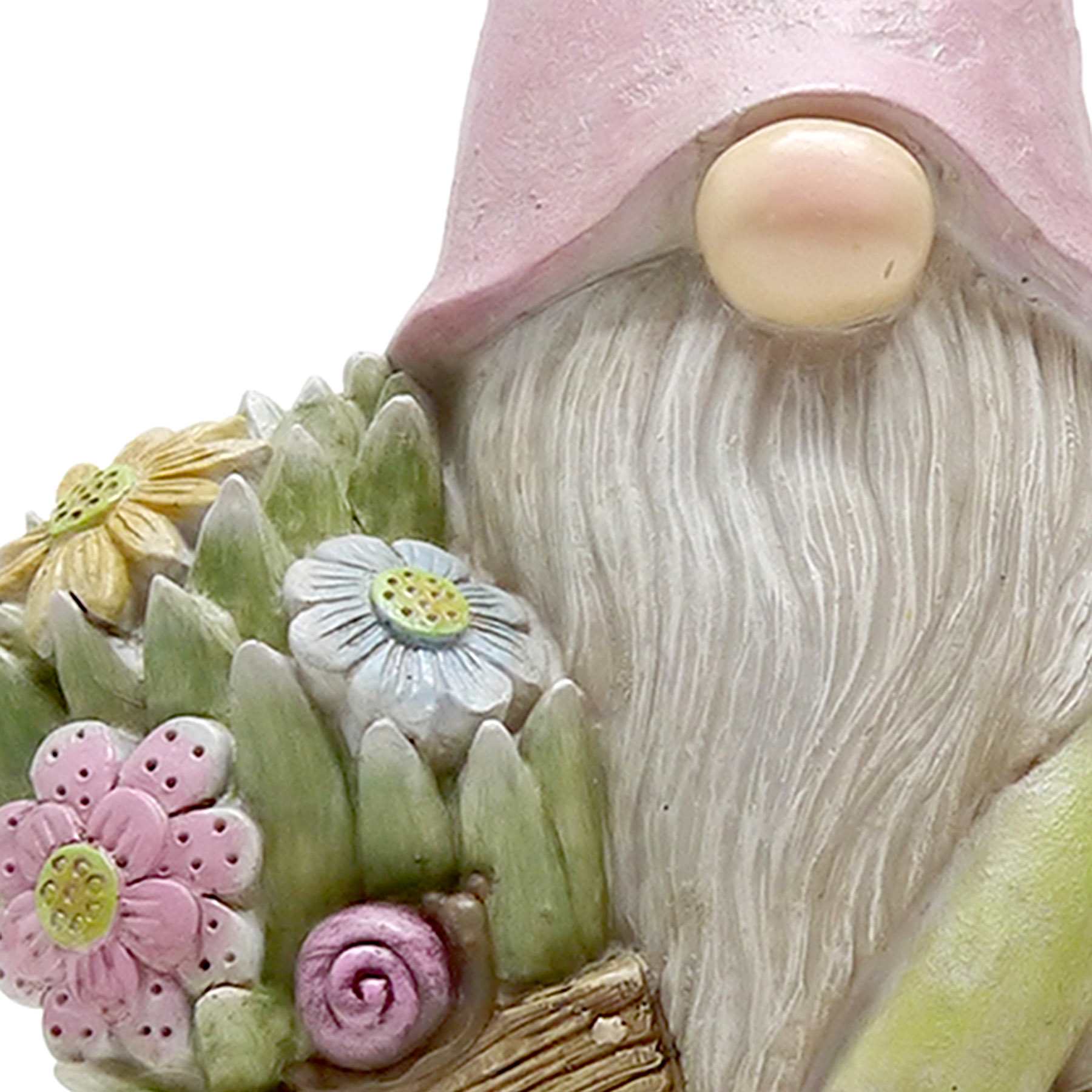 Gnome Flower Pushing Cart Outdoor Garden Statue, 17"