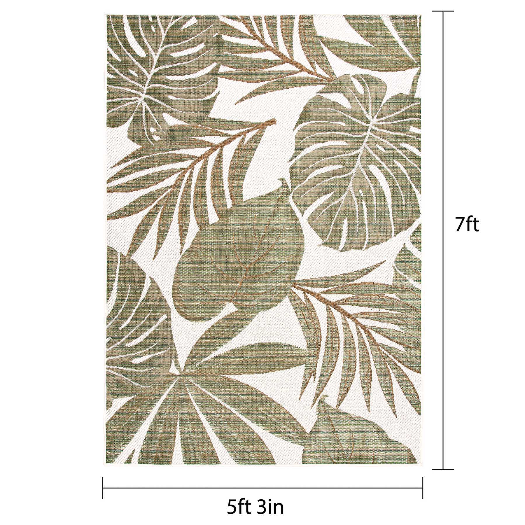 (E513) Found & Fable Santorini Cala Green Leaves Outdoor Area Rug, 5x7