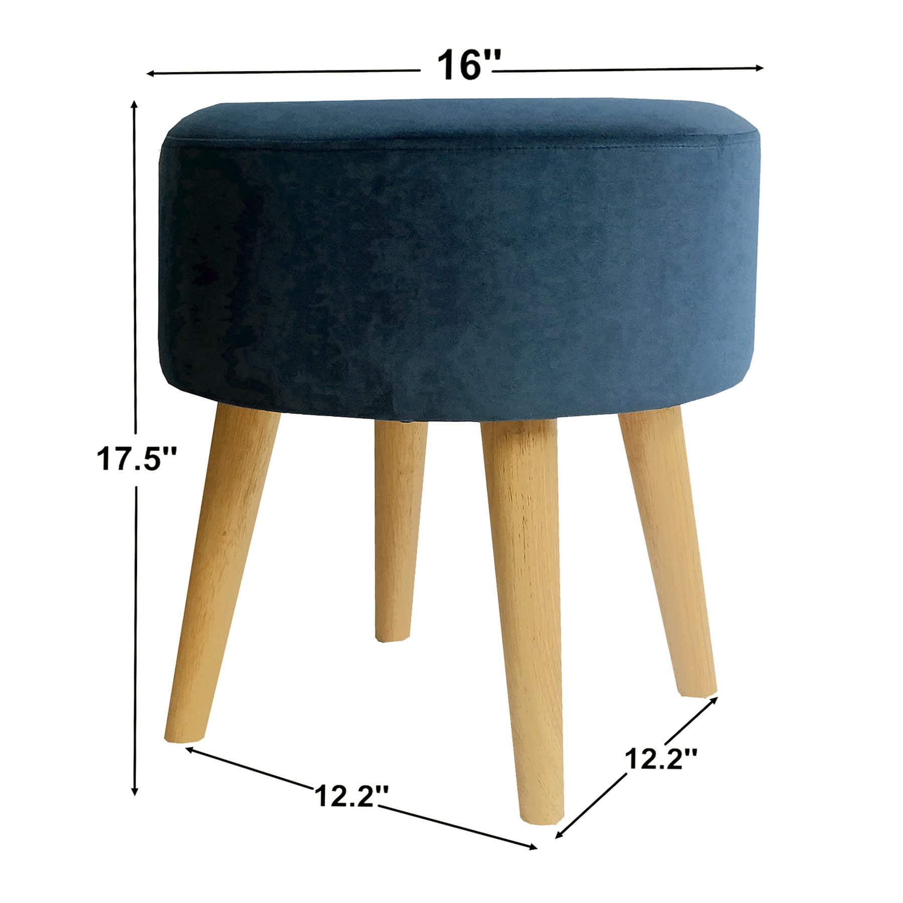 Emmy Stool with Wooden Legs, Navy Blue Velvet