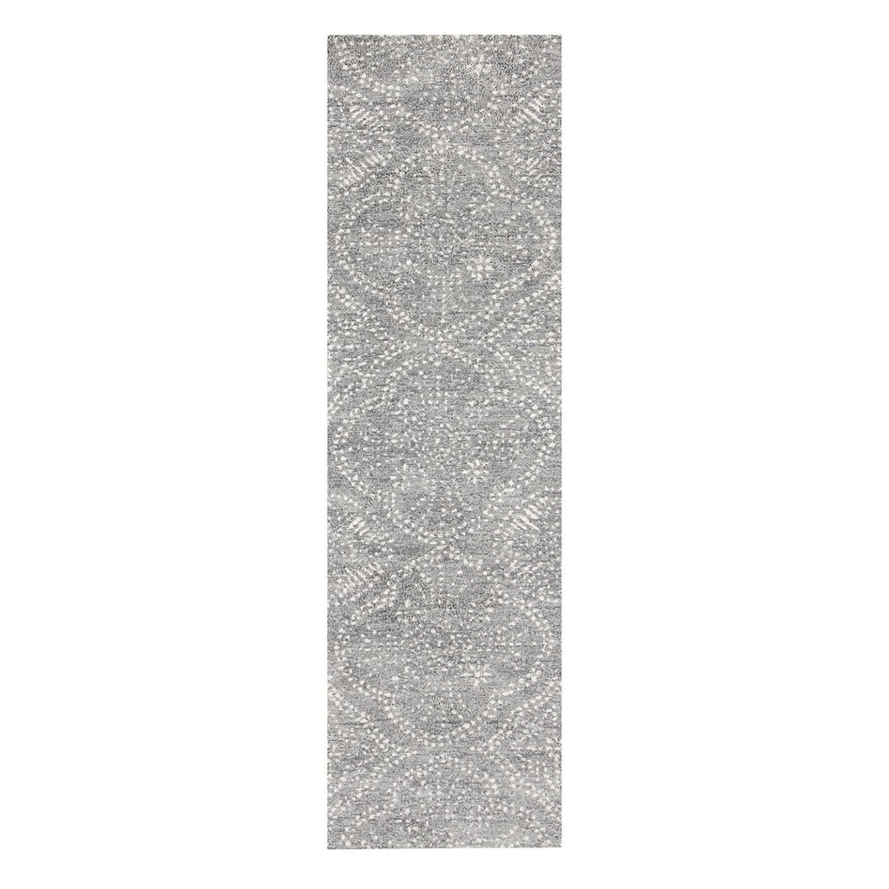 (C191) Hayne Grey Floral Shag Runner, 2x7