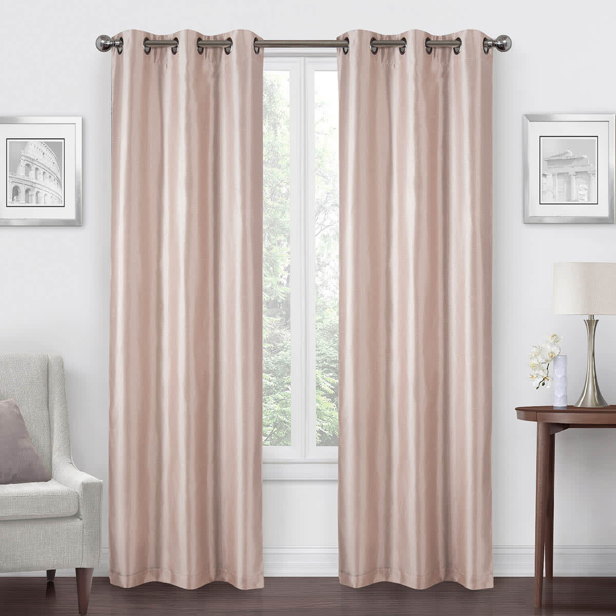 Blush Faux Silk Blackout Grommet Curtain Panel, 84"