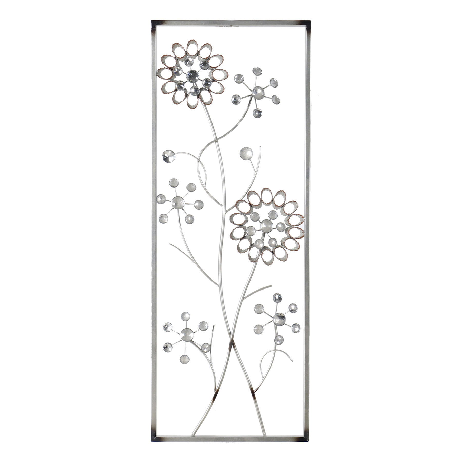 Framed Metal Sliver Flowers Wall Art, 12x32