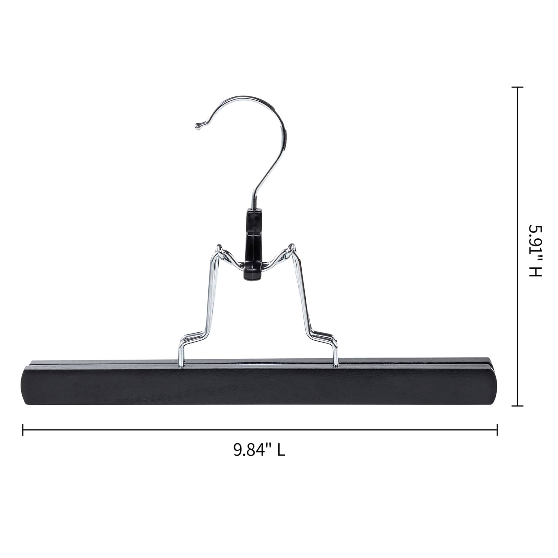3-Piece Wooden Pant Hanger with Clamp, Black