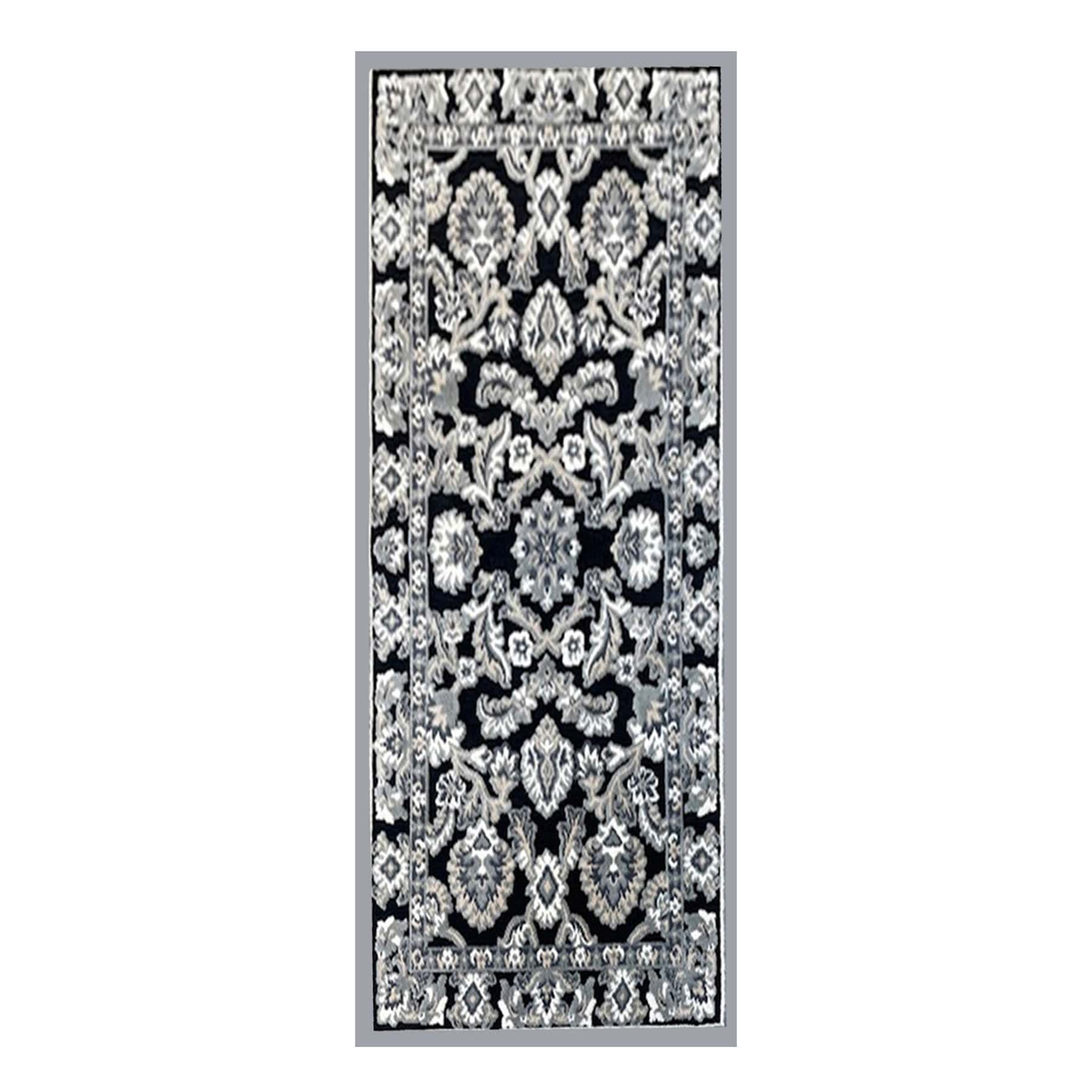Arrington Black & Grey Traditional Border Washable Accent Rug, 24x55