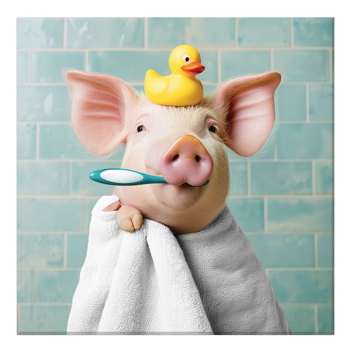 Piggy Bath Time Canvas Wall Art, 18"