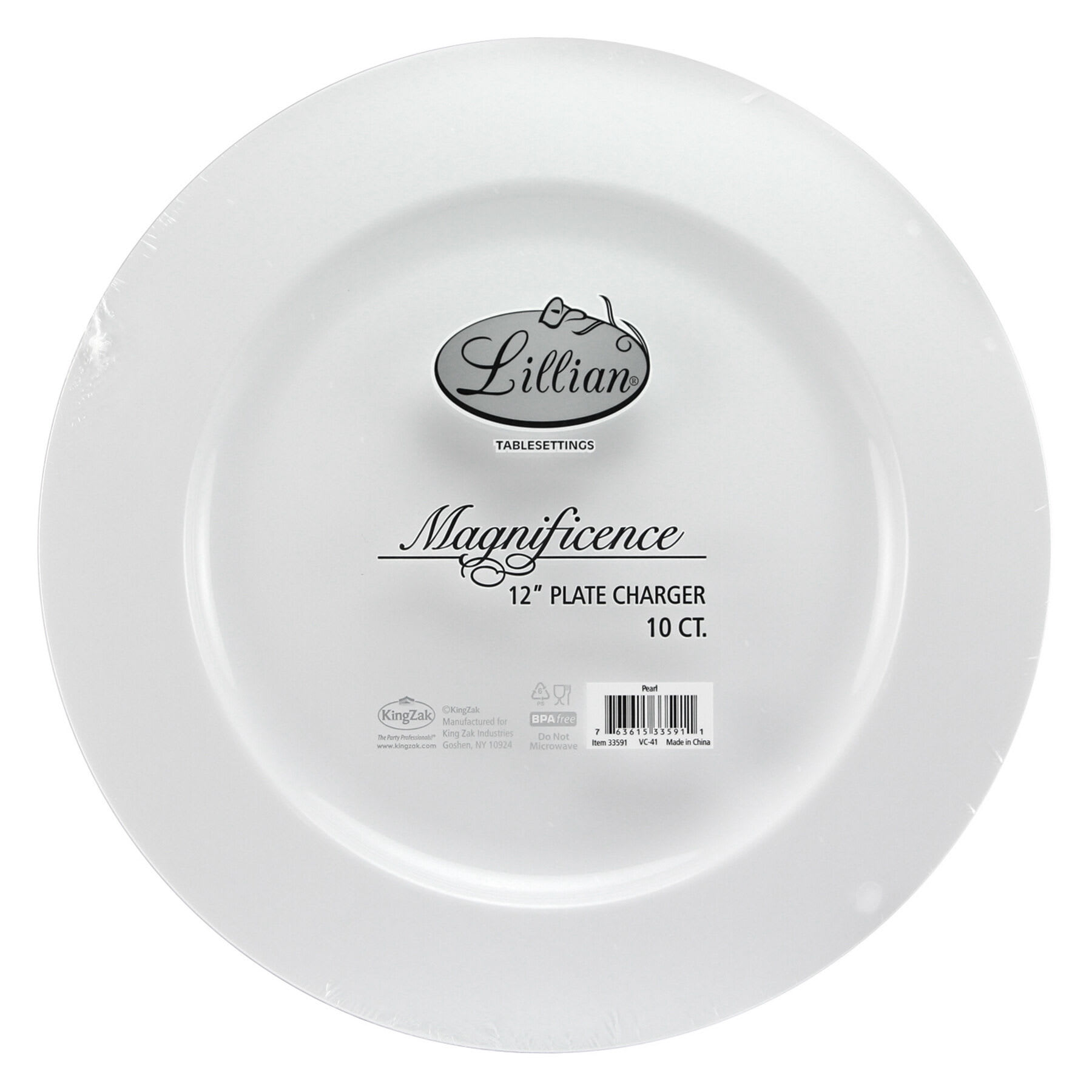 Lillian Table Settings 10-Count Pearl White Plastic Charger Plate, 12"