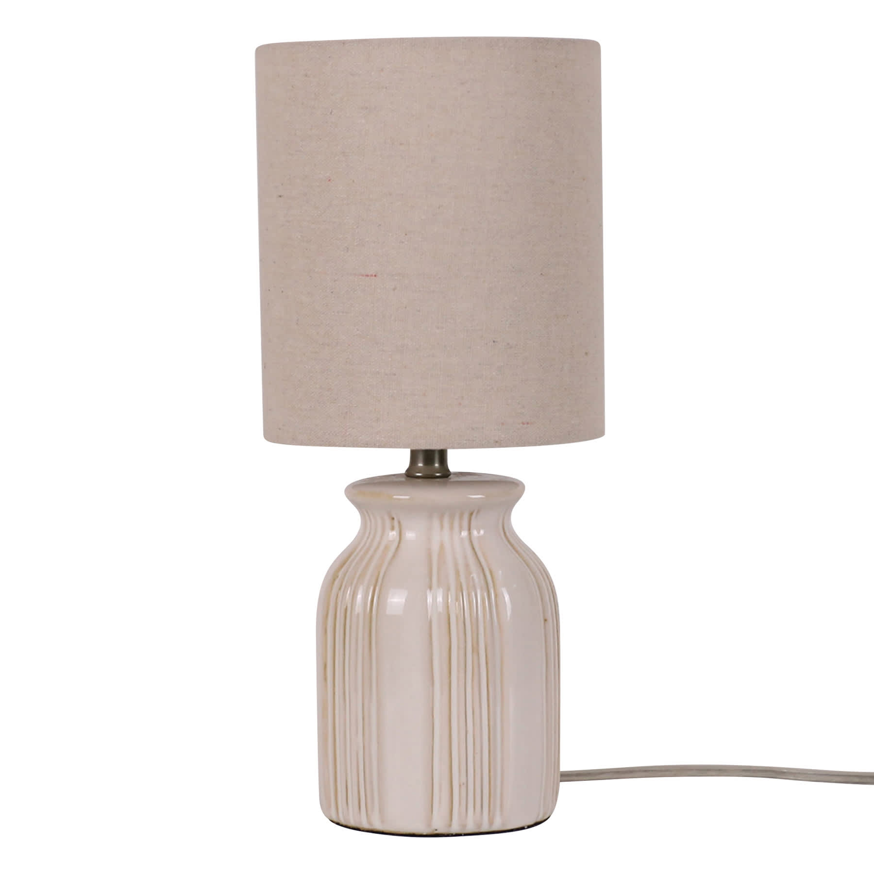 Honeybloom Cream Ceramic Ribbed Mini Table Lamp with Shade, 13"