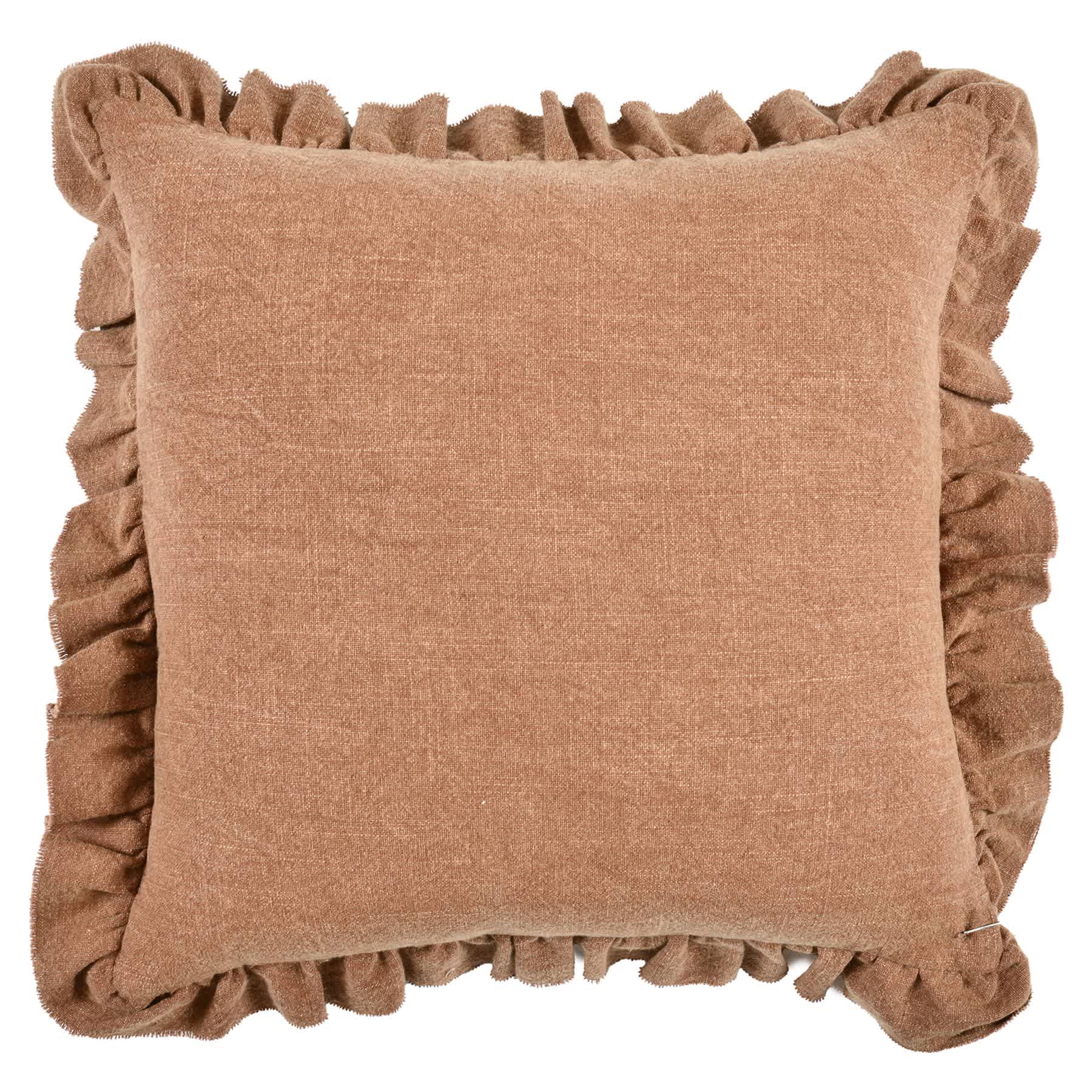 Honeybloom Dark Brown Solid Textured Ruffle Throw Pillow, 18"