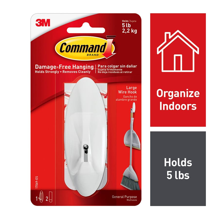 Command? Large Wire Hook, 1-Hook, 2-Strips/Pack, White