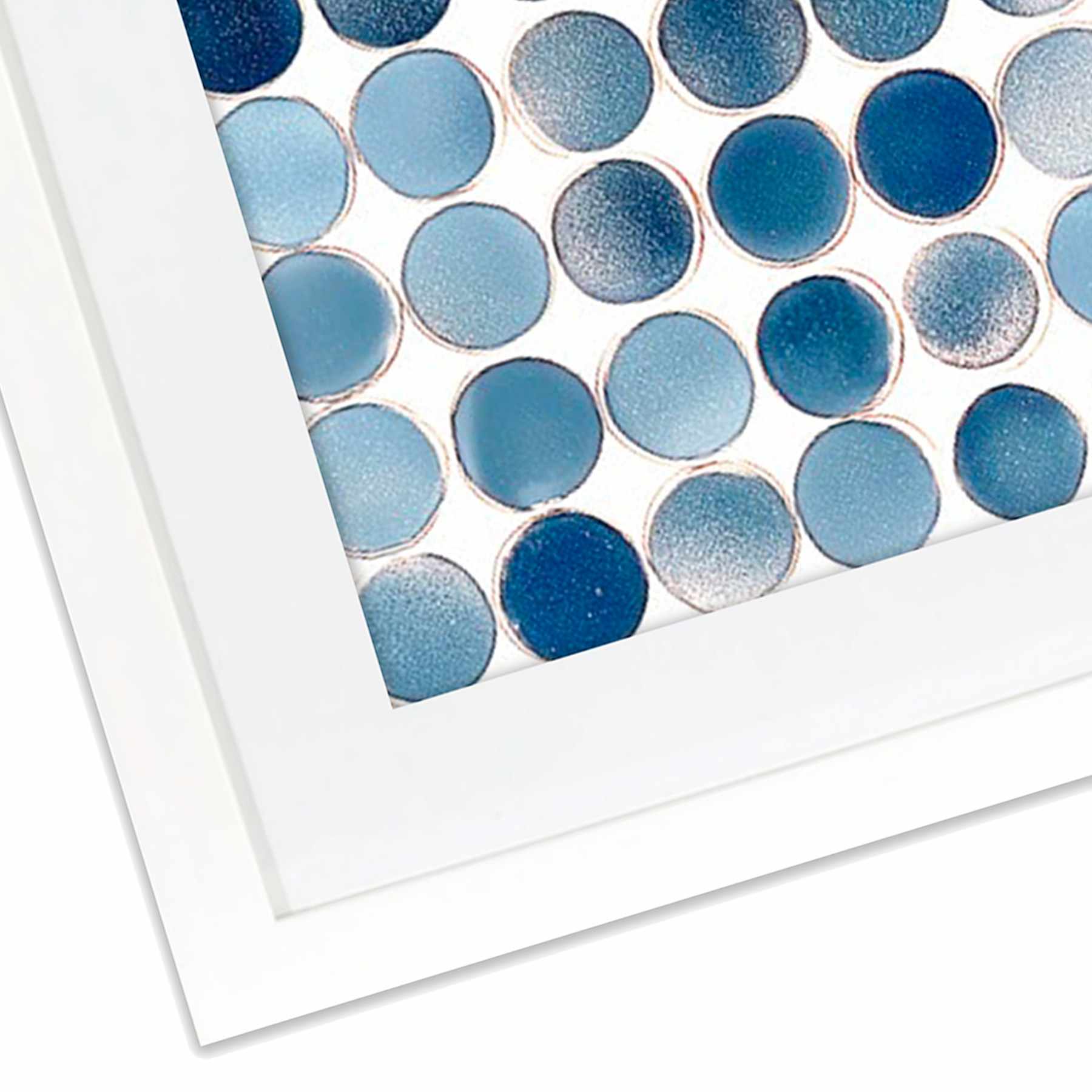 Glass Framed Blue Abstract Circles Print Wall Art, 21x17