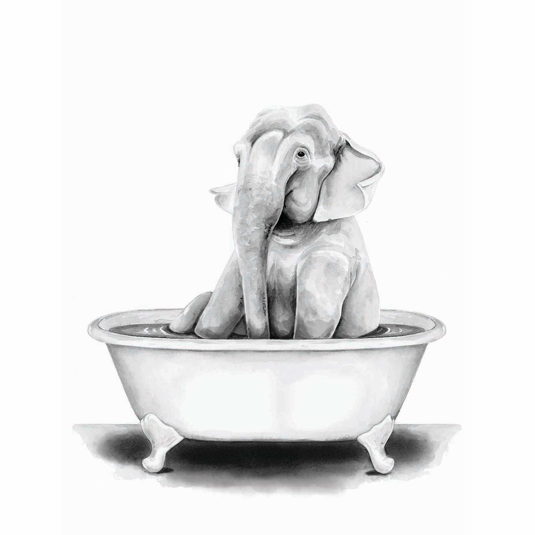 Elephant in Bathtub Canvas Wall Art, 12x16