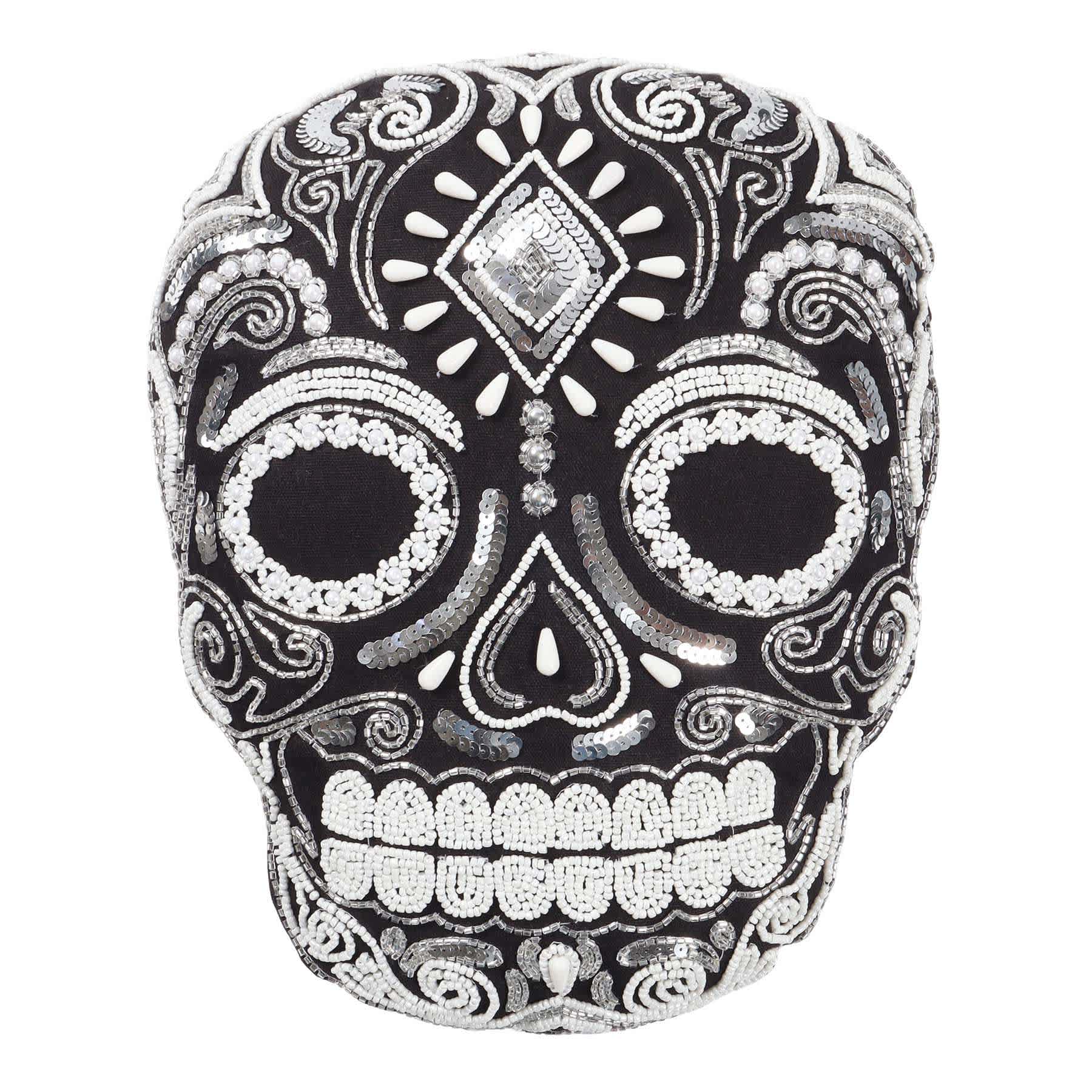 Embellished Skull Shaped Throw Pillow, 18x14