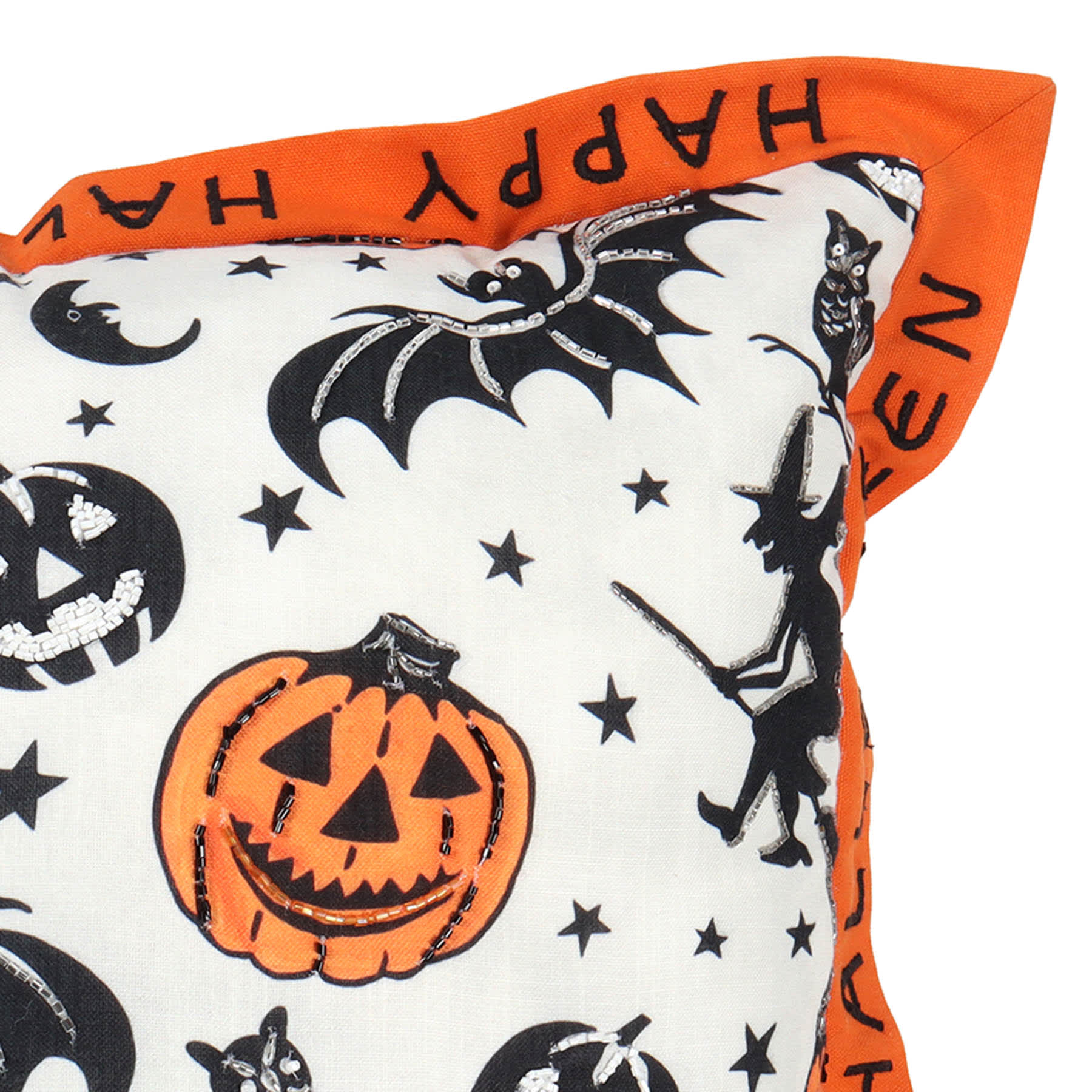 Vintage Halloween Icon Throw Pillow with Happy Halloween Flange, 18"