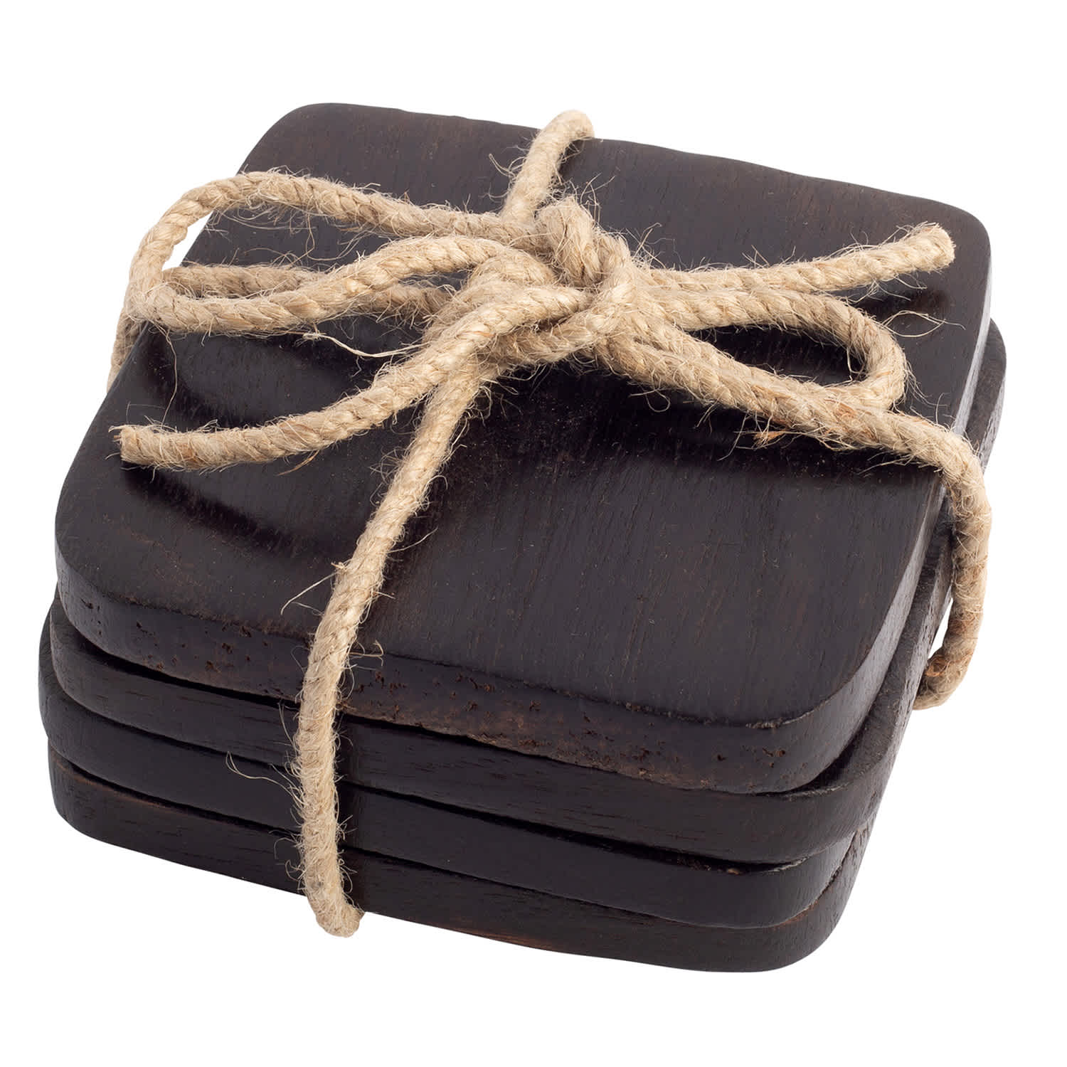 Set of 4 Burnt Wood Square Coasters, 4"