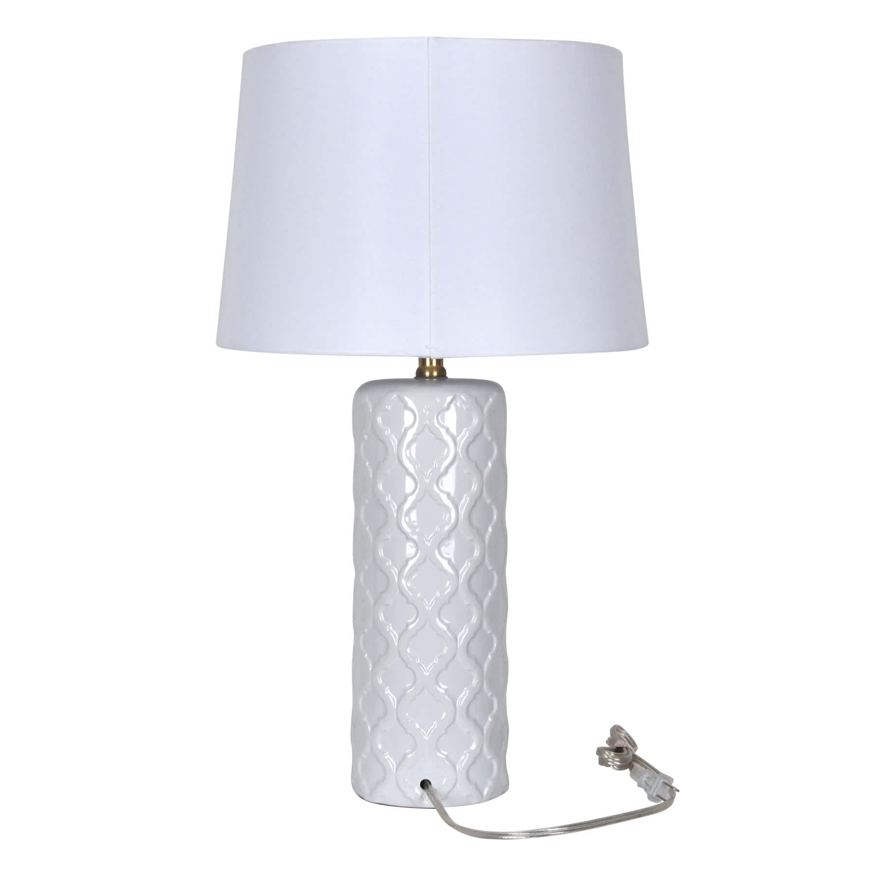 Providence White Ceramic Chevron Textured Medium Table Lamp with Shade, 26"