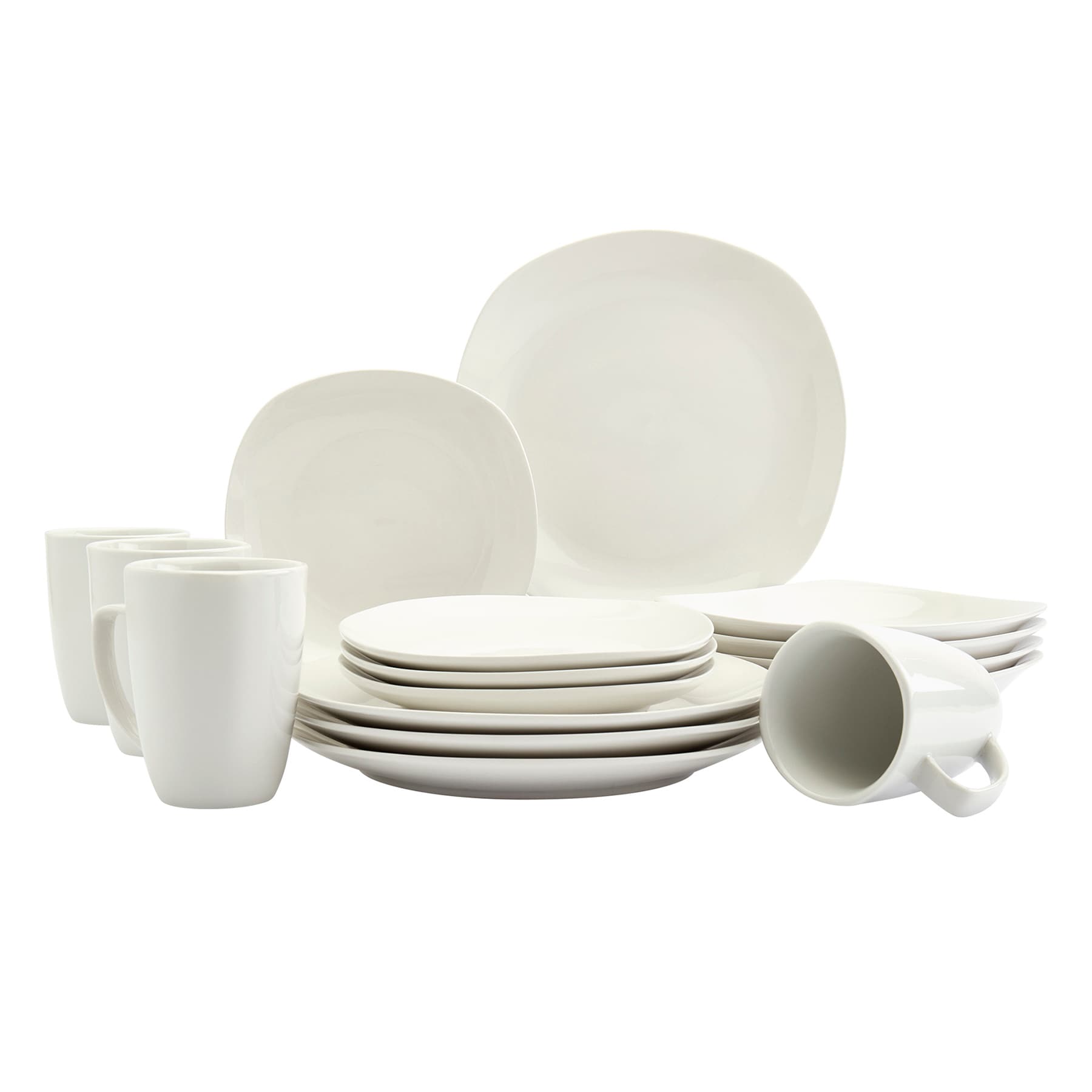 16-Piece Square Coupe Dinner Set, White