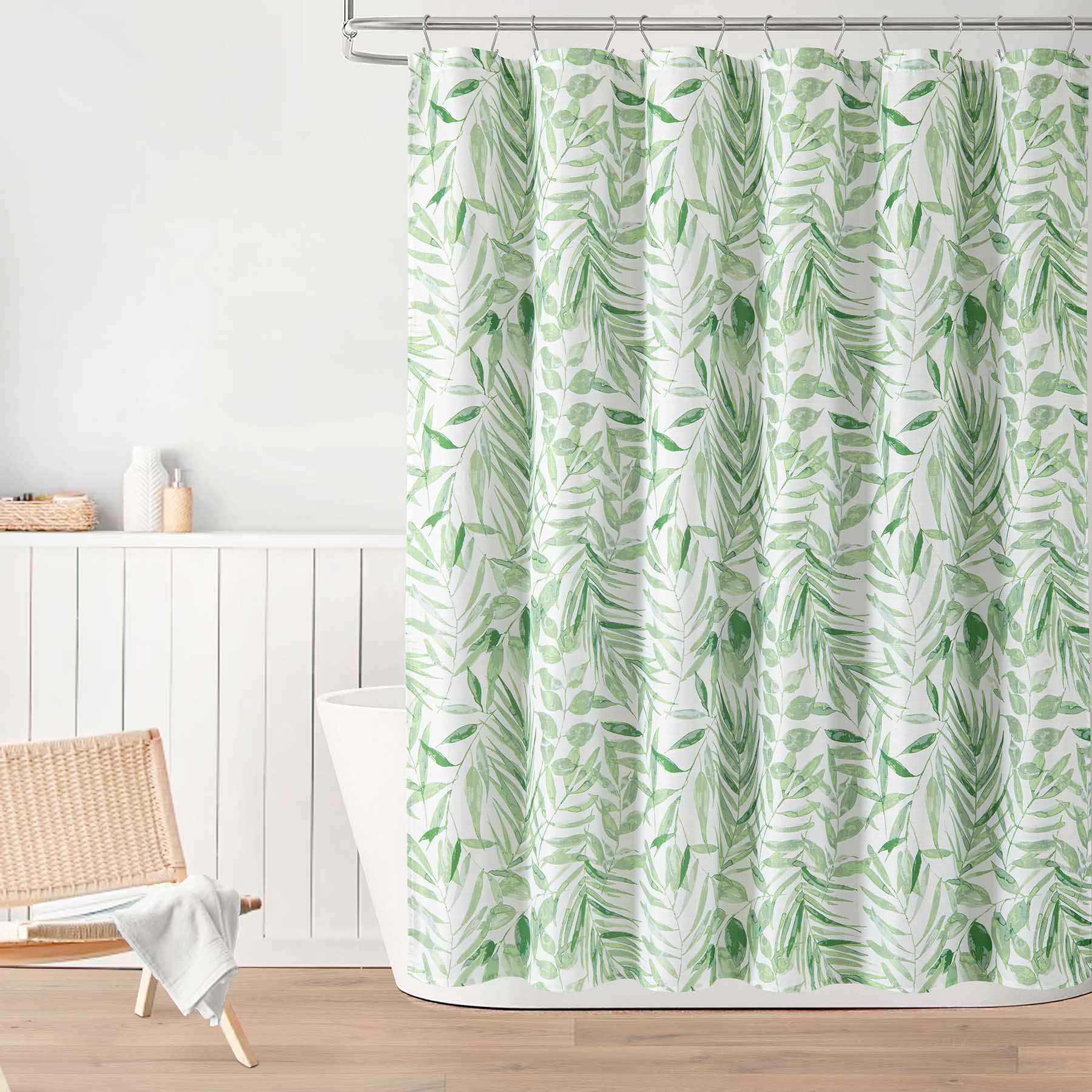 13-Pece Green Palmyra Leaf Shower Curtain Set, 72"
