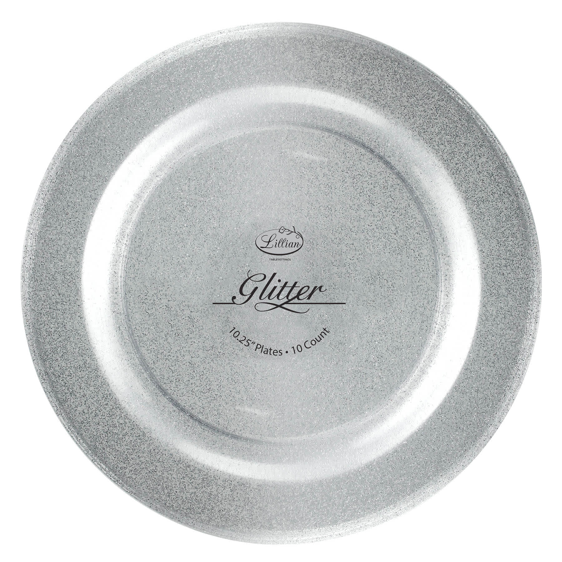 Silver Glittered Plastic Plate, 10.25"