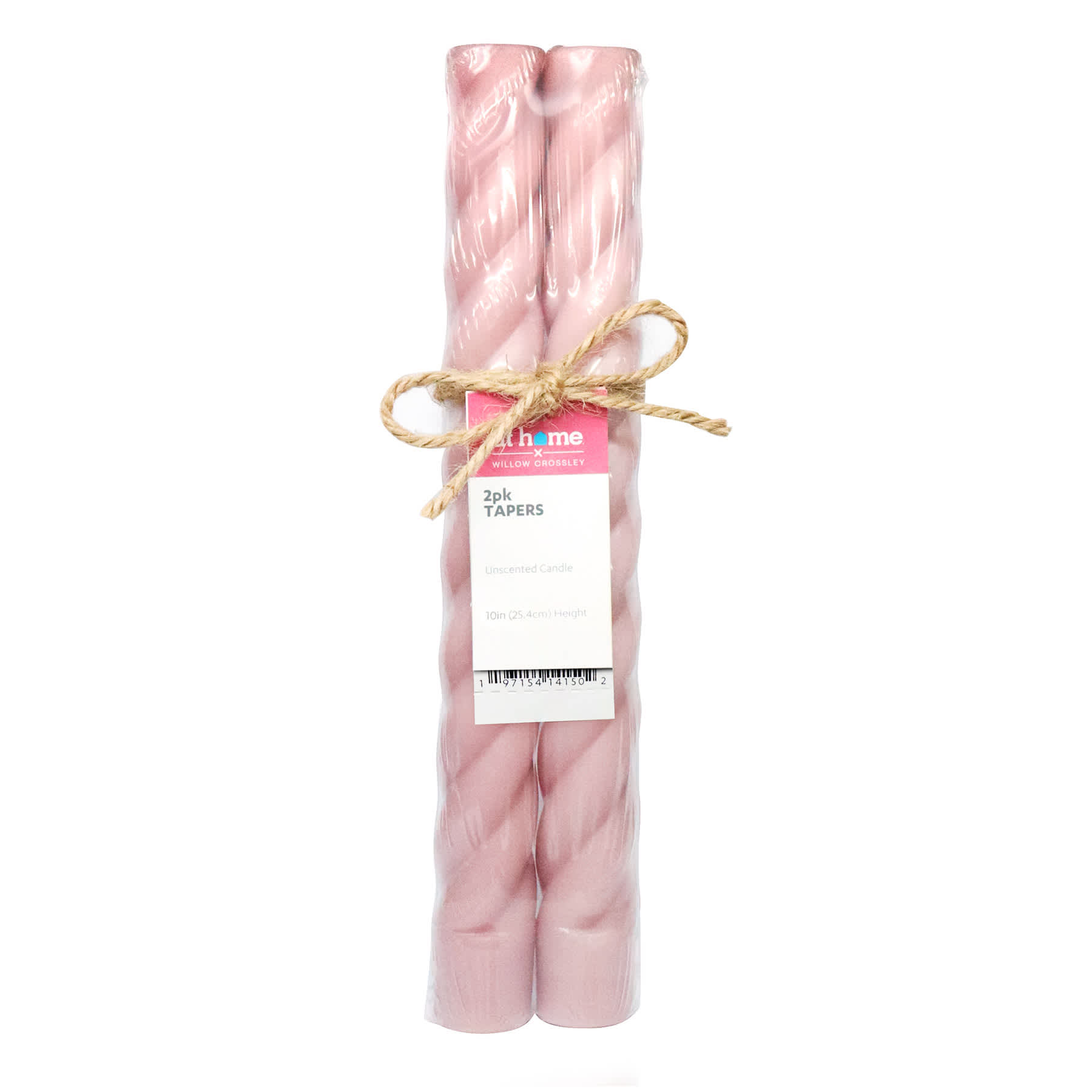 Willow Crossley 2-Pack Pink Unscented Twisted Taper Candles, 10"