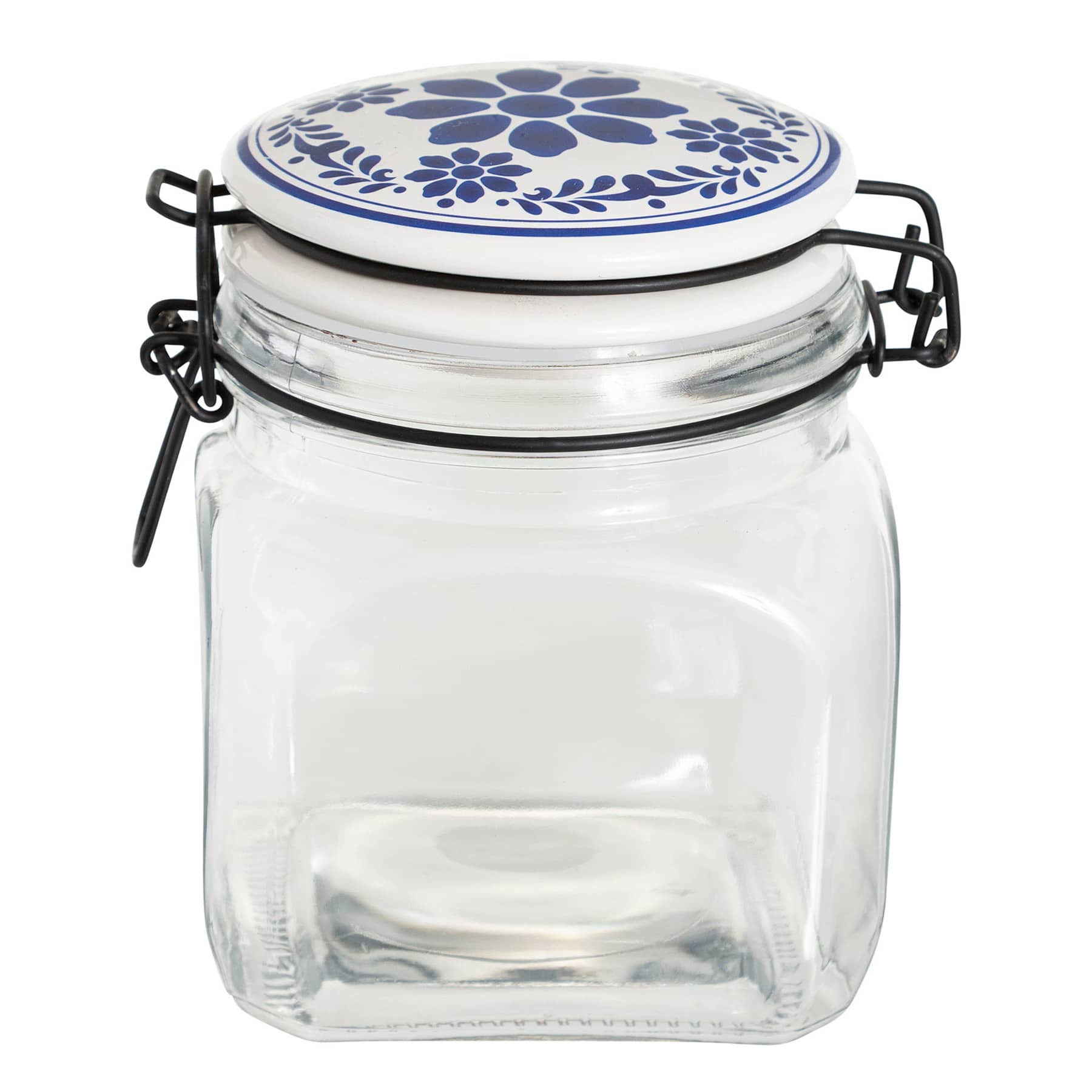 Blue & White Tile Top Canister, Small