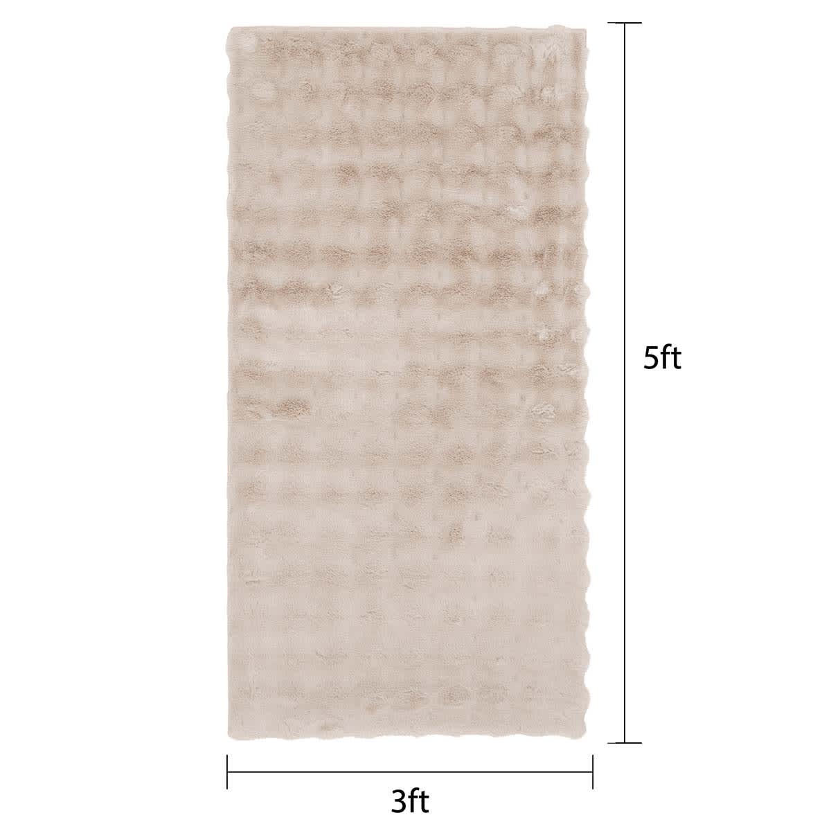 (B883) Crosby St. Beige Bebel Faux Fur Accent Rug, 3x5
