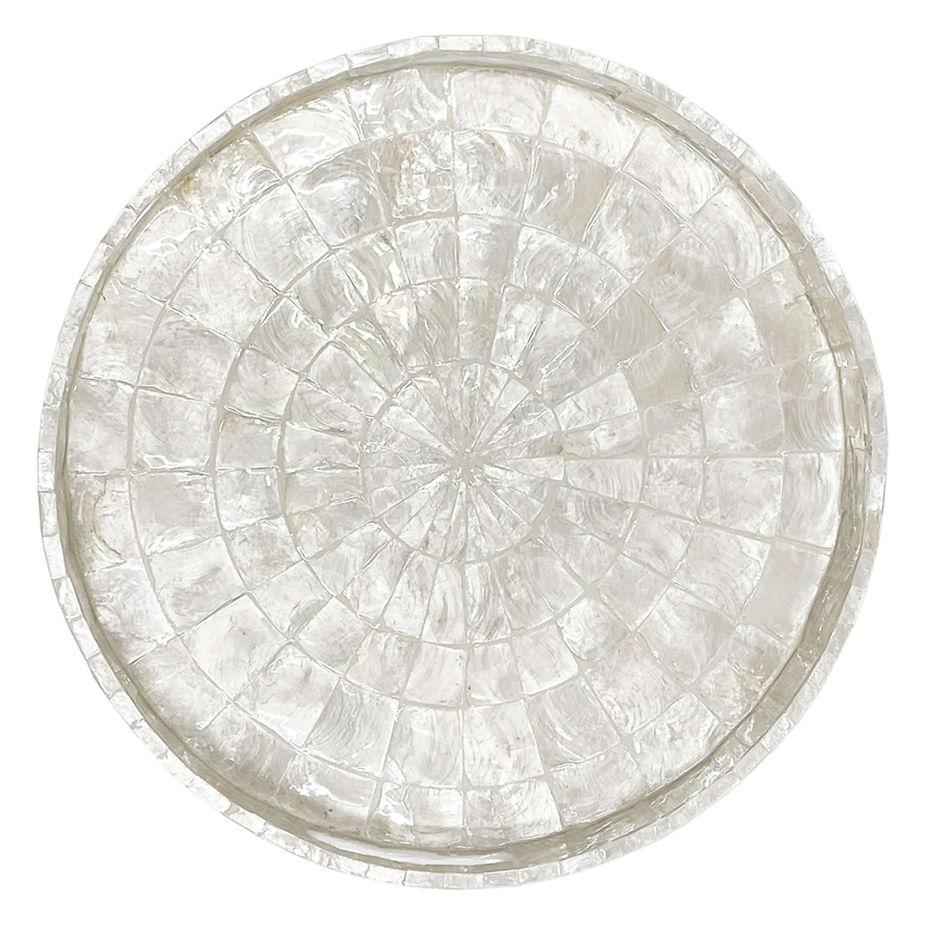 White Round Capiz Shell Tray, 15.7"