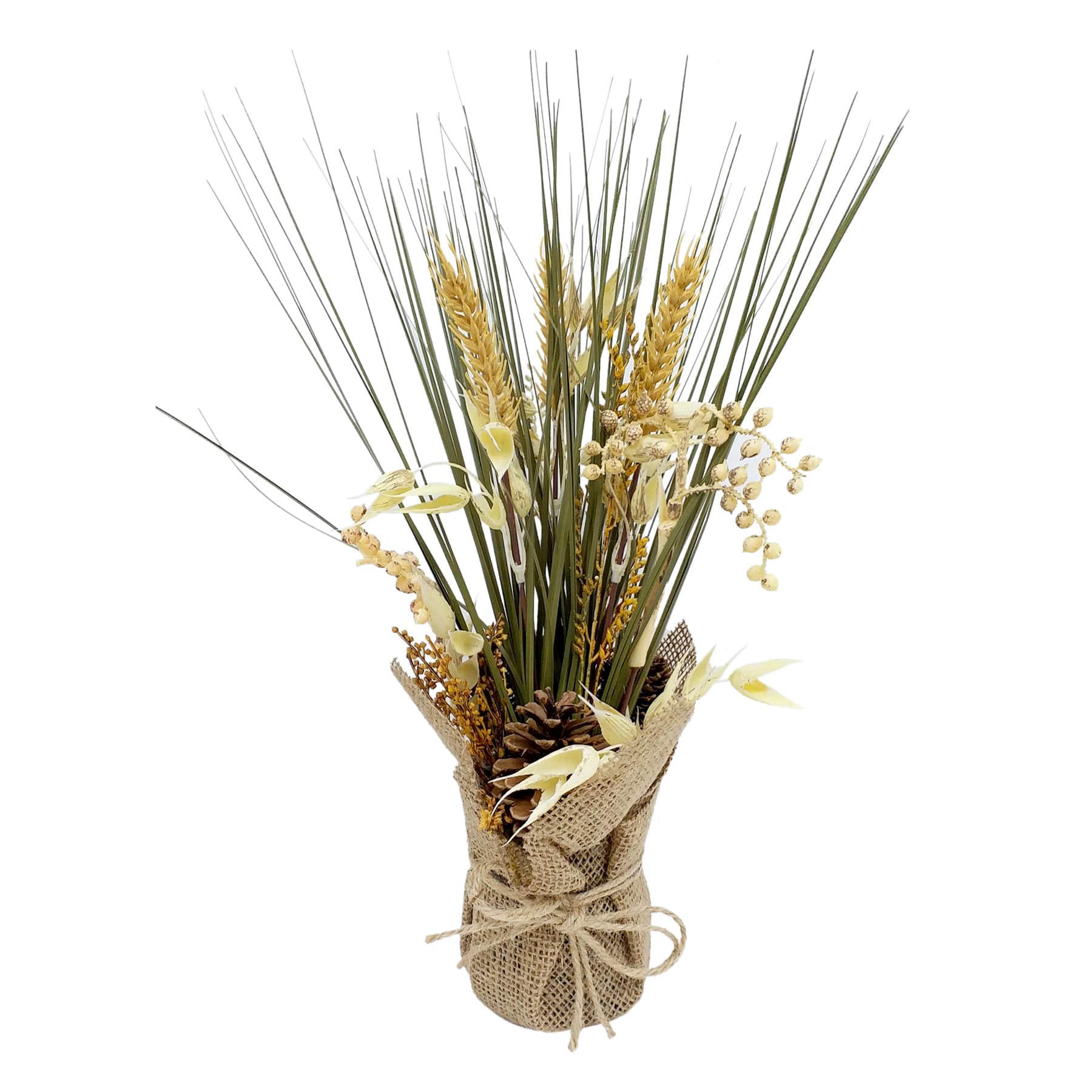 Fall Grass Arrangement in Burlap Pot, 14"