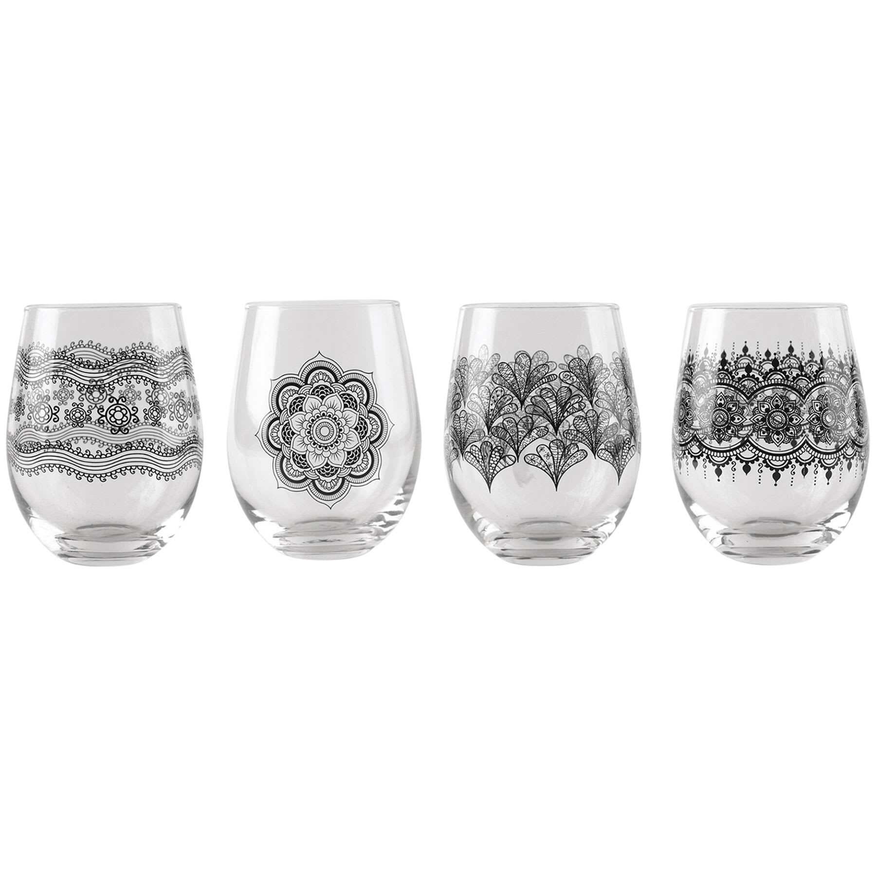 Set of 4 Moroccan Design Stemless Wine Glasses