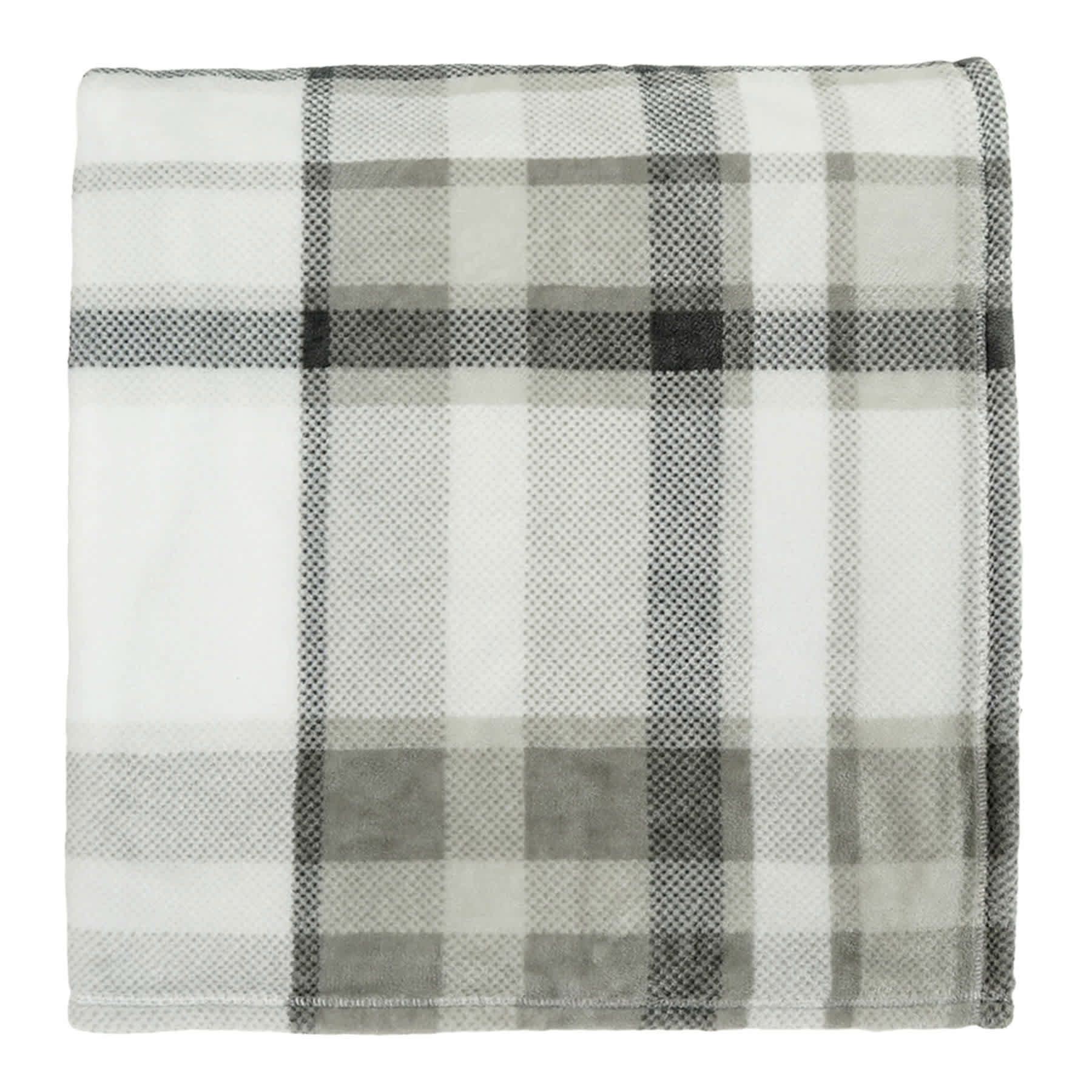 Honeybloom Grey Plaid Plush Bed Blanket, Full/Queen
