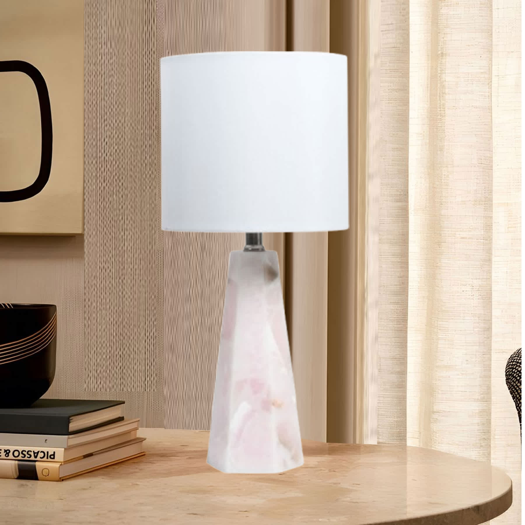 Pink Alabaster Small Lamp with Shade, 19"