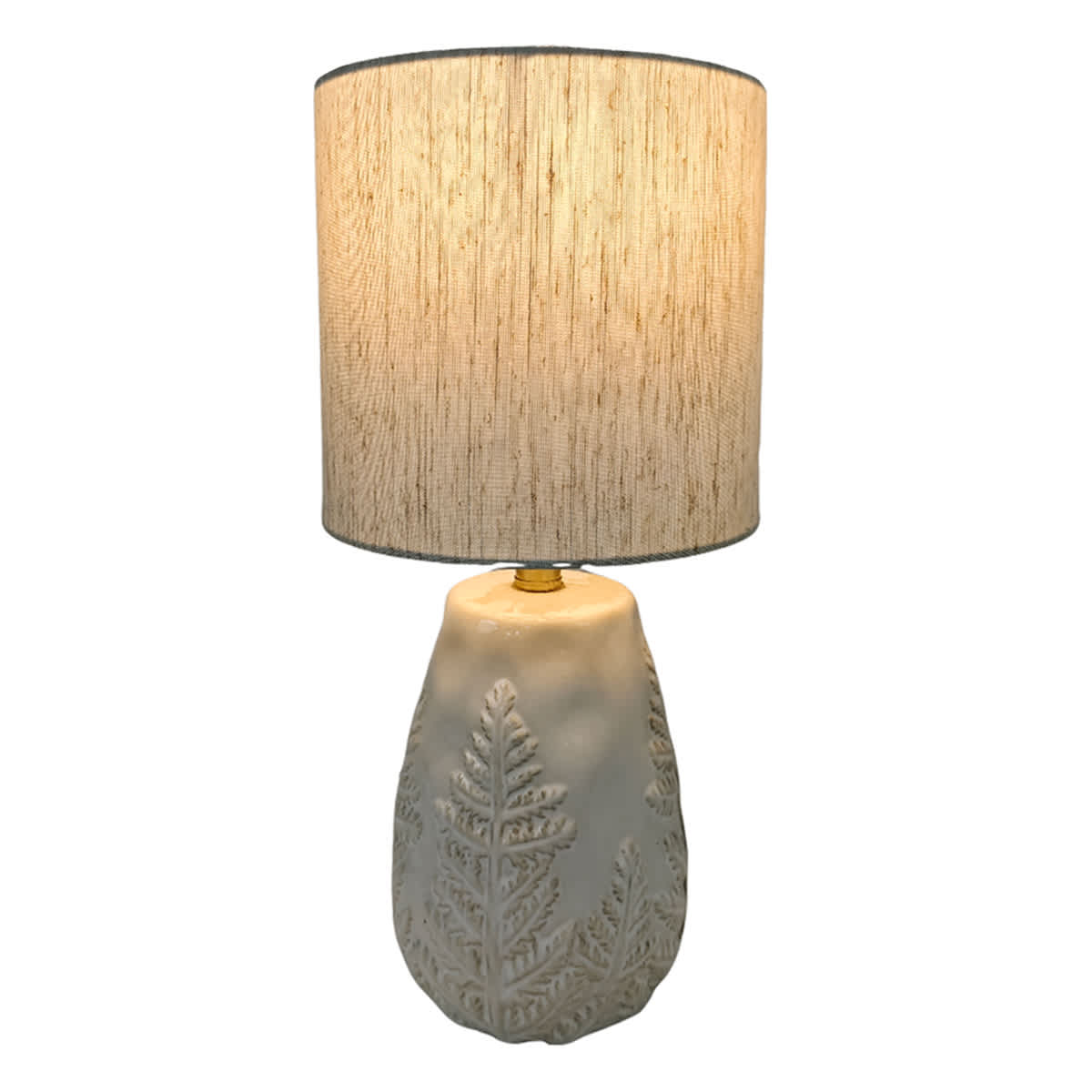Honeybloom Beige Embossed Leaf Small Table Lamp with Shade, 15.3"