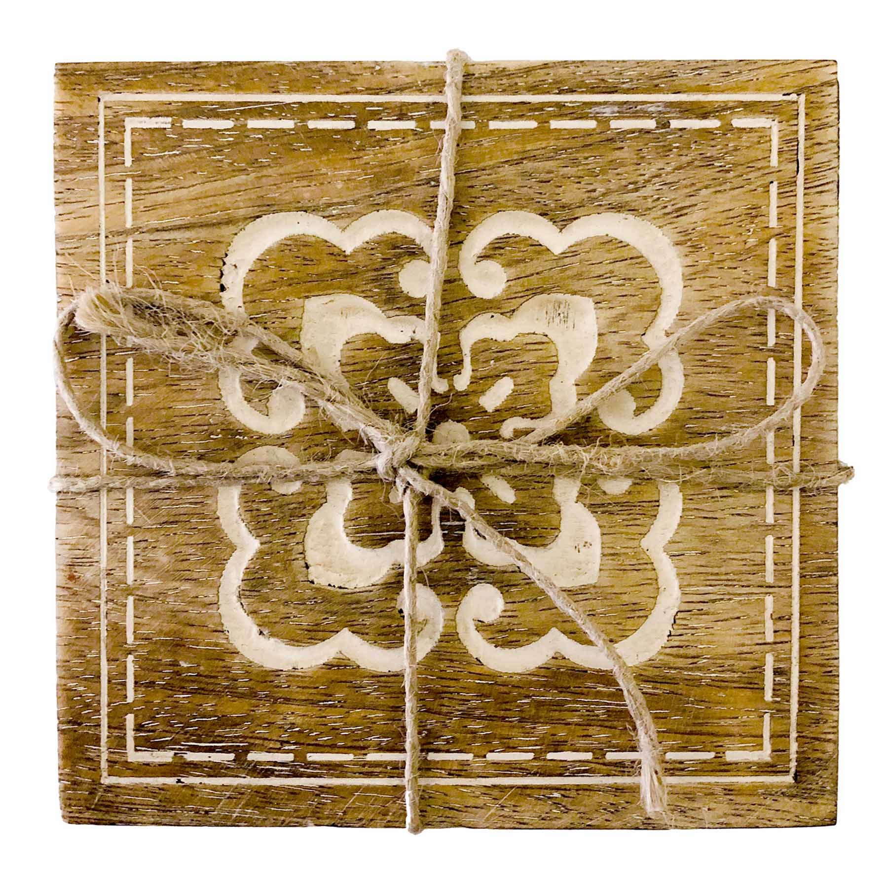 Set of 4 Etched Medallion Wooden Coasters