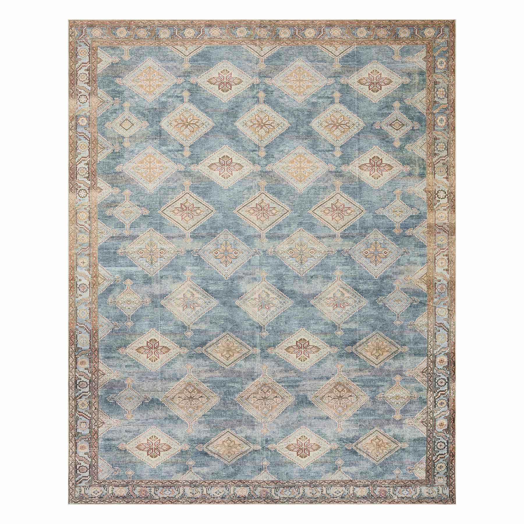 (D569) Freya Blue Multicolor Medallion Washable Area Rug, 8x10