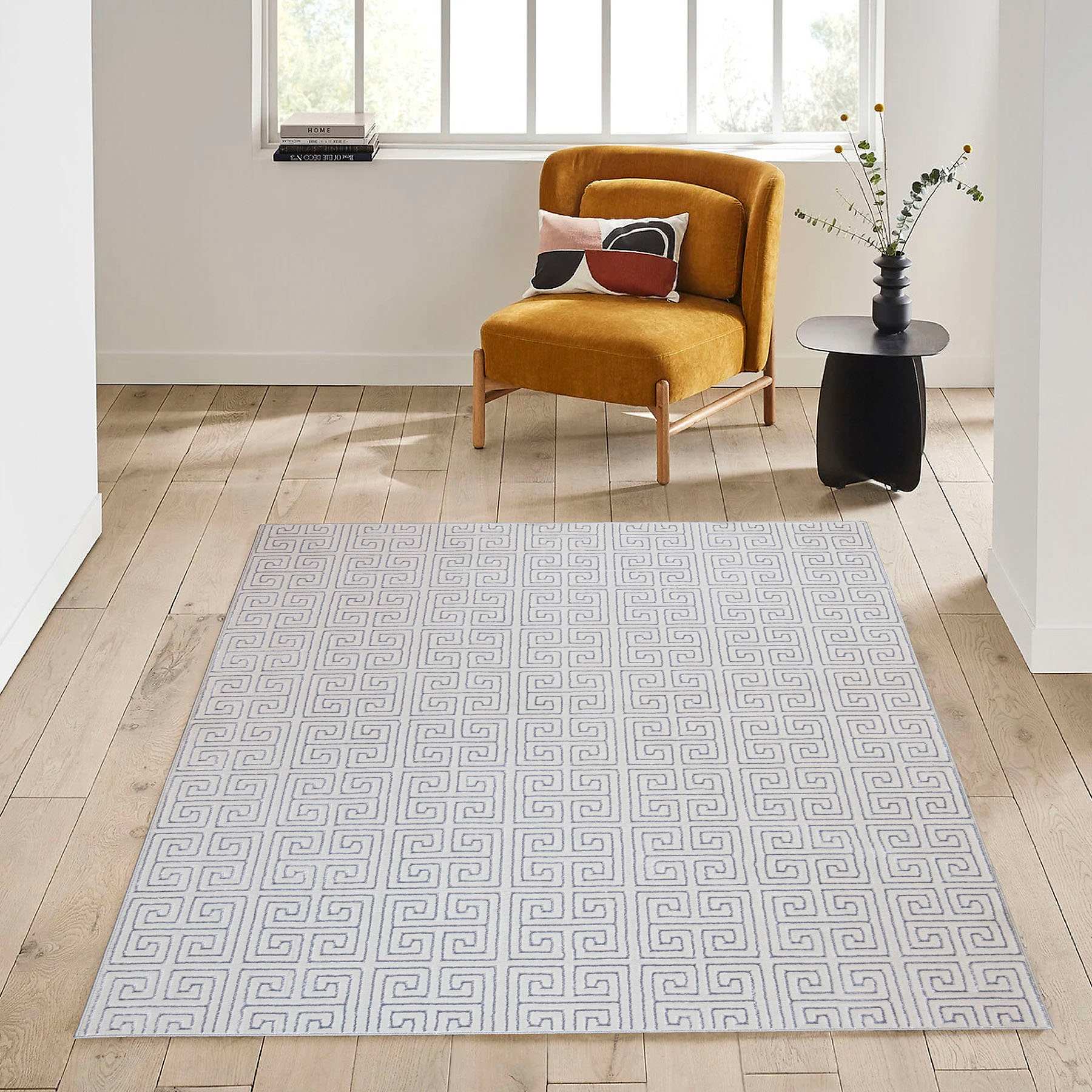 (B839) Providence Onix Grey Greek Key Area Rug, 8x10