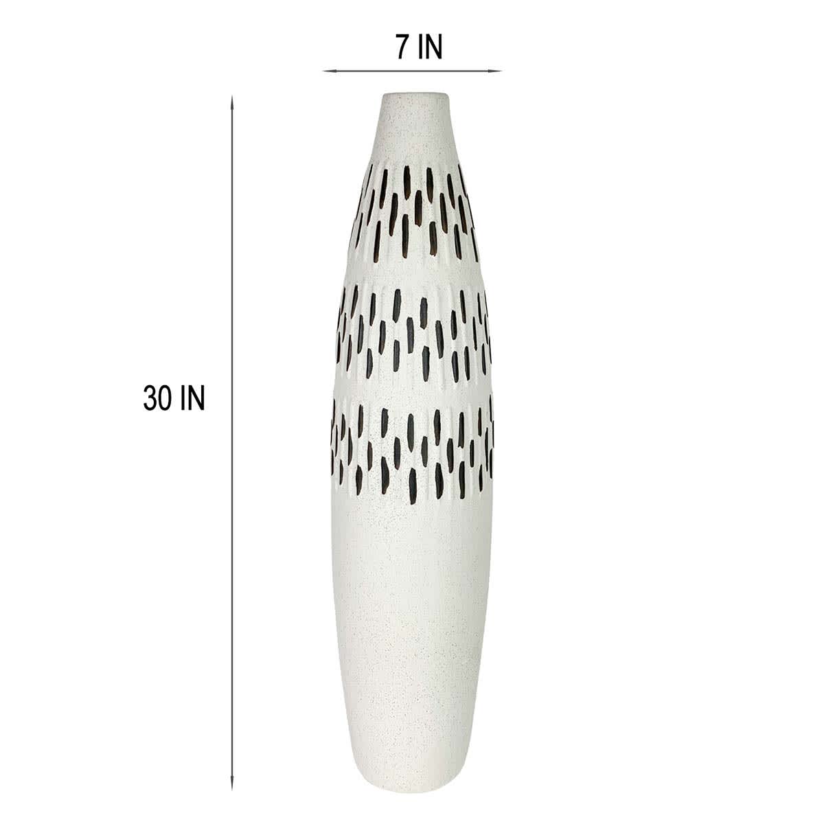 White Ceramic Black Patterned Oversized Vase, 30"