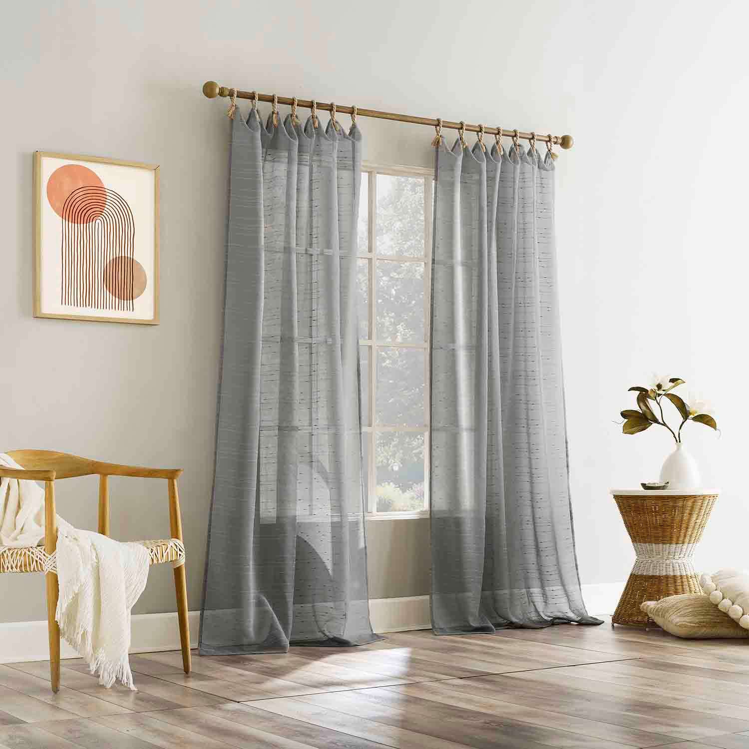 Augusta Grey Sheer Loop Tab Curtain Panel, 84"