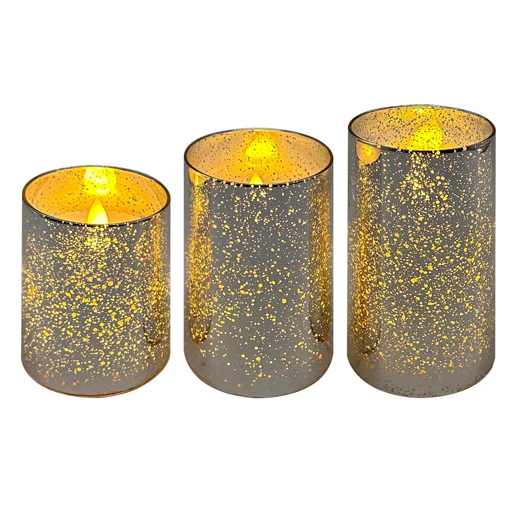 Providence 3-Pack Silver Mercury Glass LED Pillar Candles