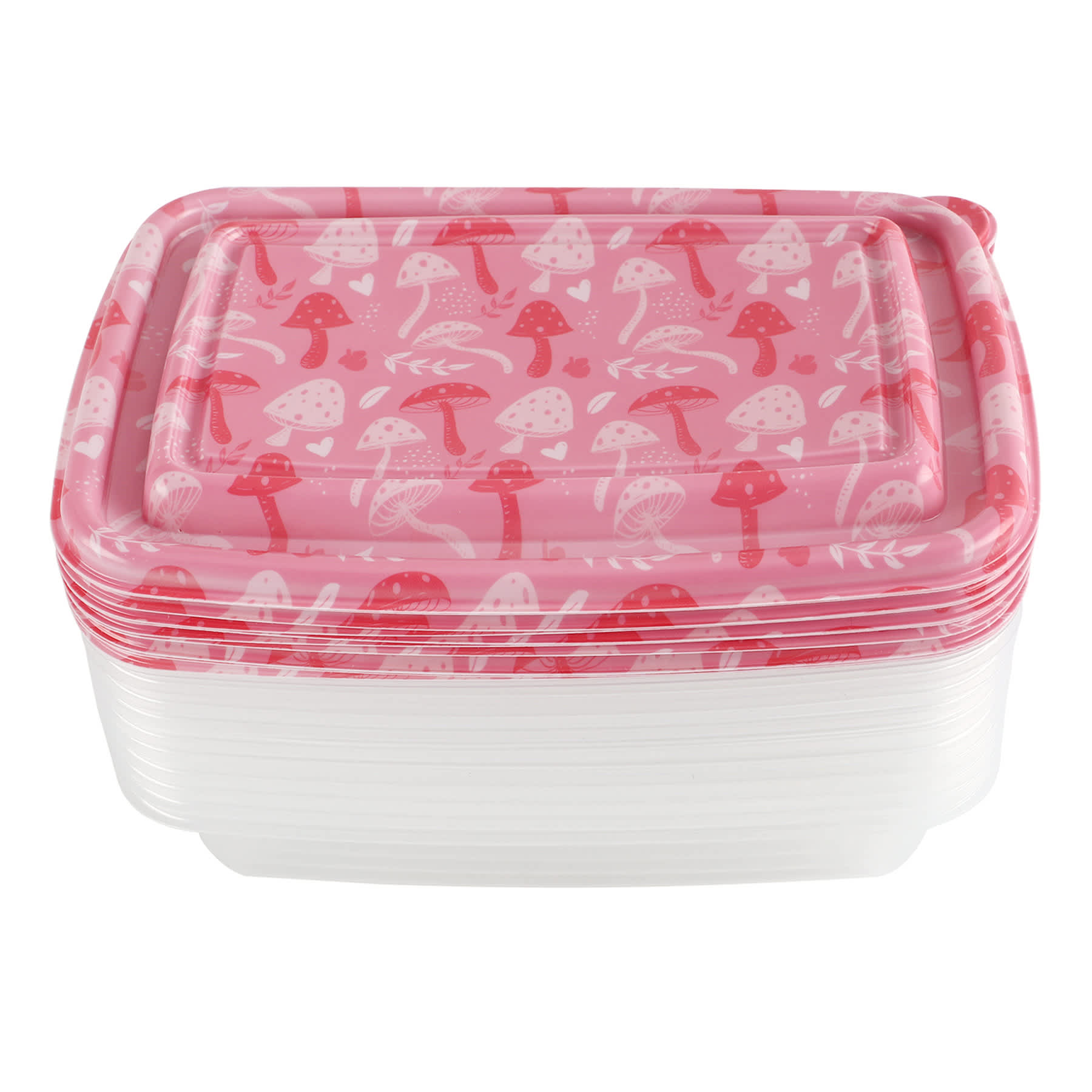 20-Piece Pink Mushroom Hearts Print Rectangle Food Storage Set