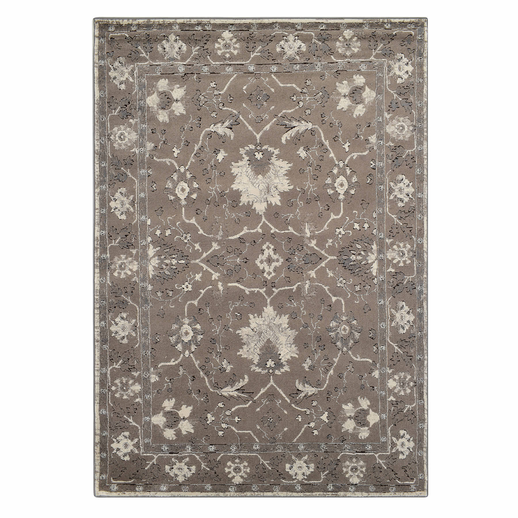 (B803) Antiqua Dark Grey Floral Area Rug, 7x10