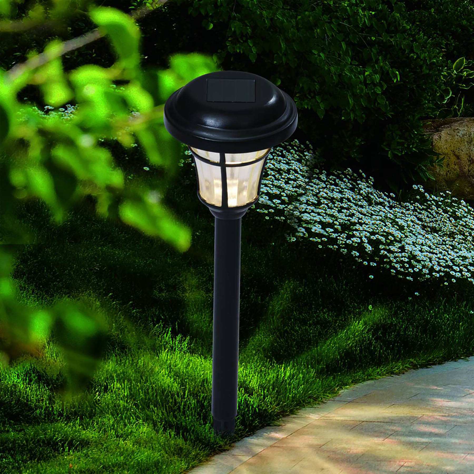 3-Lumen Solar Black Caged Pathway Light
