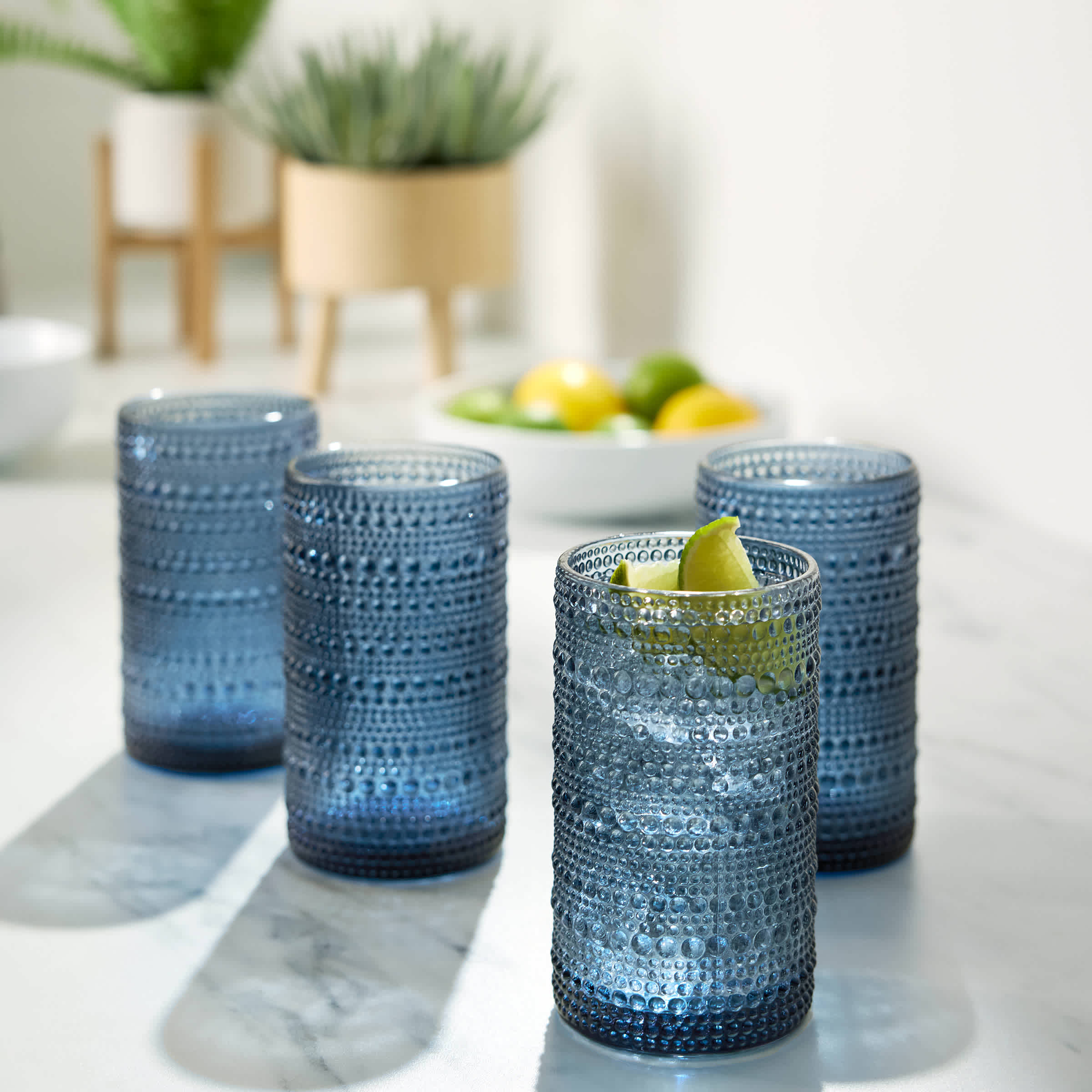 Set of 4 Navy Blue Spectra Highball Glasses, 15oz