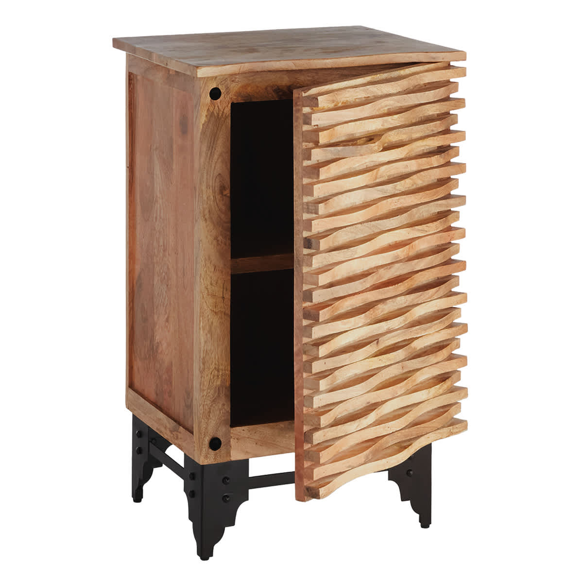 Wave Wood & Metal Accent Cabinet, Natural Mango Wood Finish