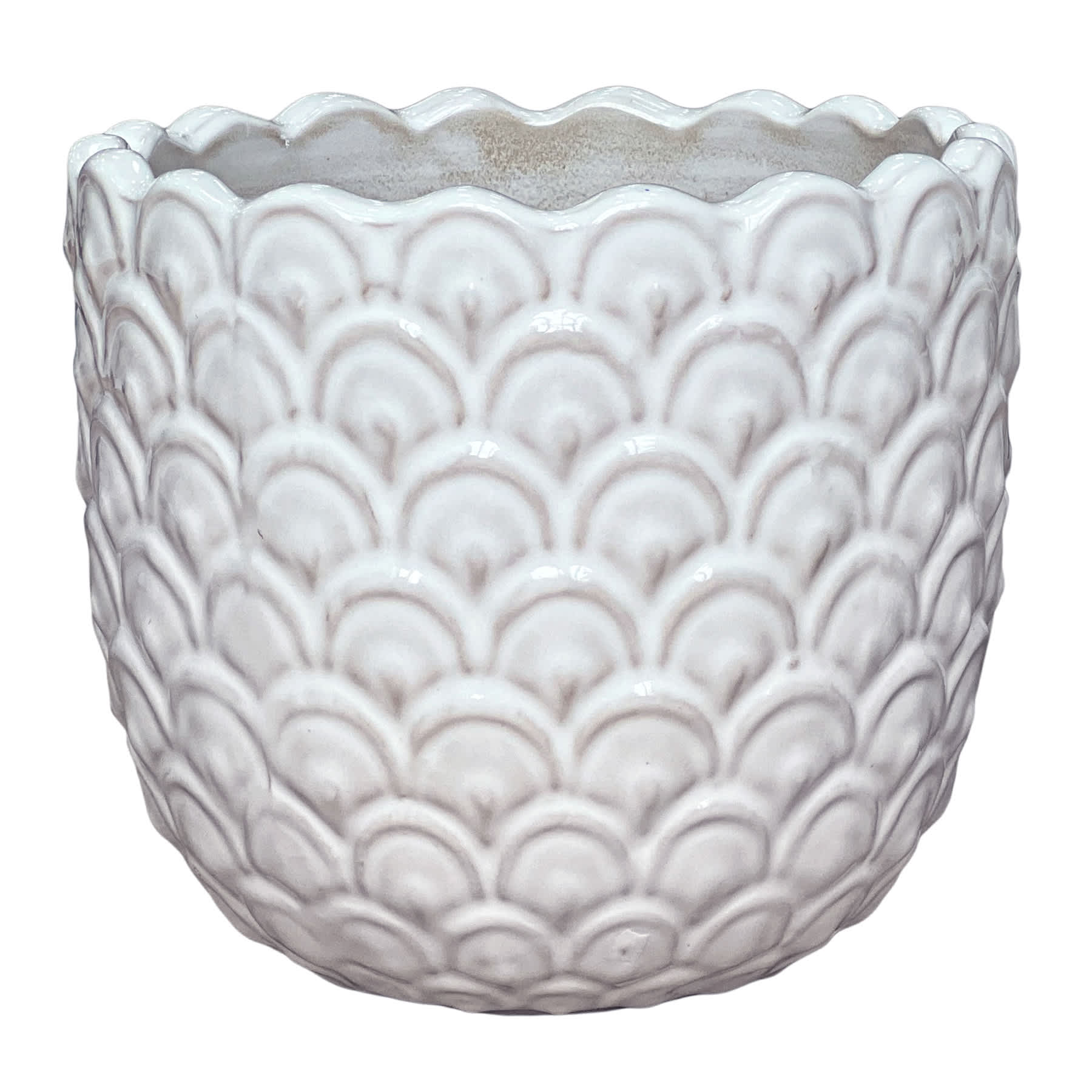 Indoor White Scalloped Planter, Medium