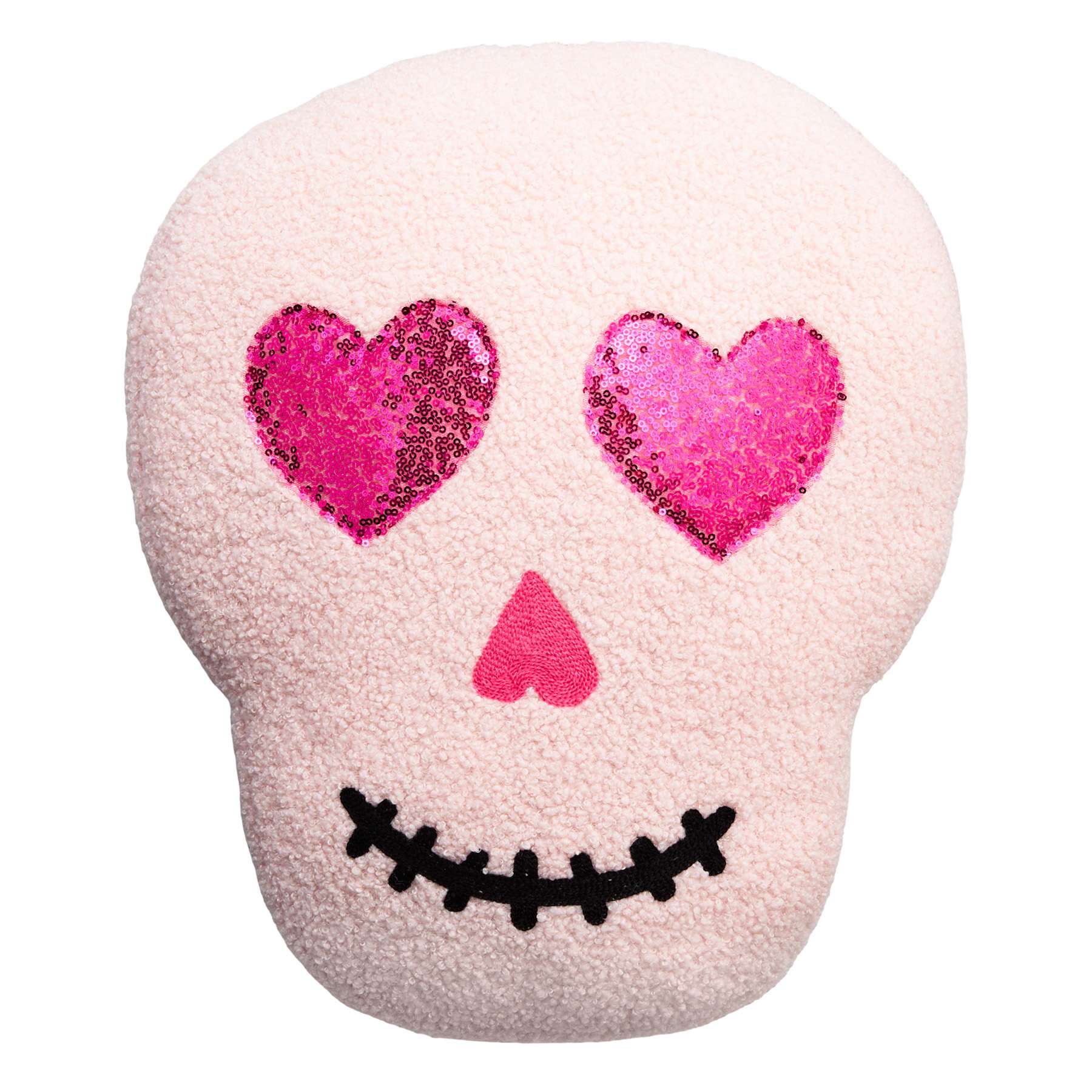 Hey Boo! Pink Skull Shaped Throw Pillow, 18x16
