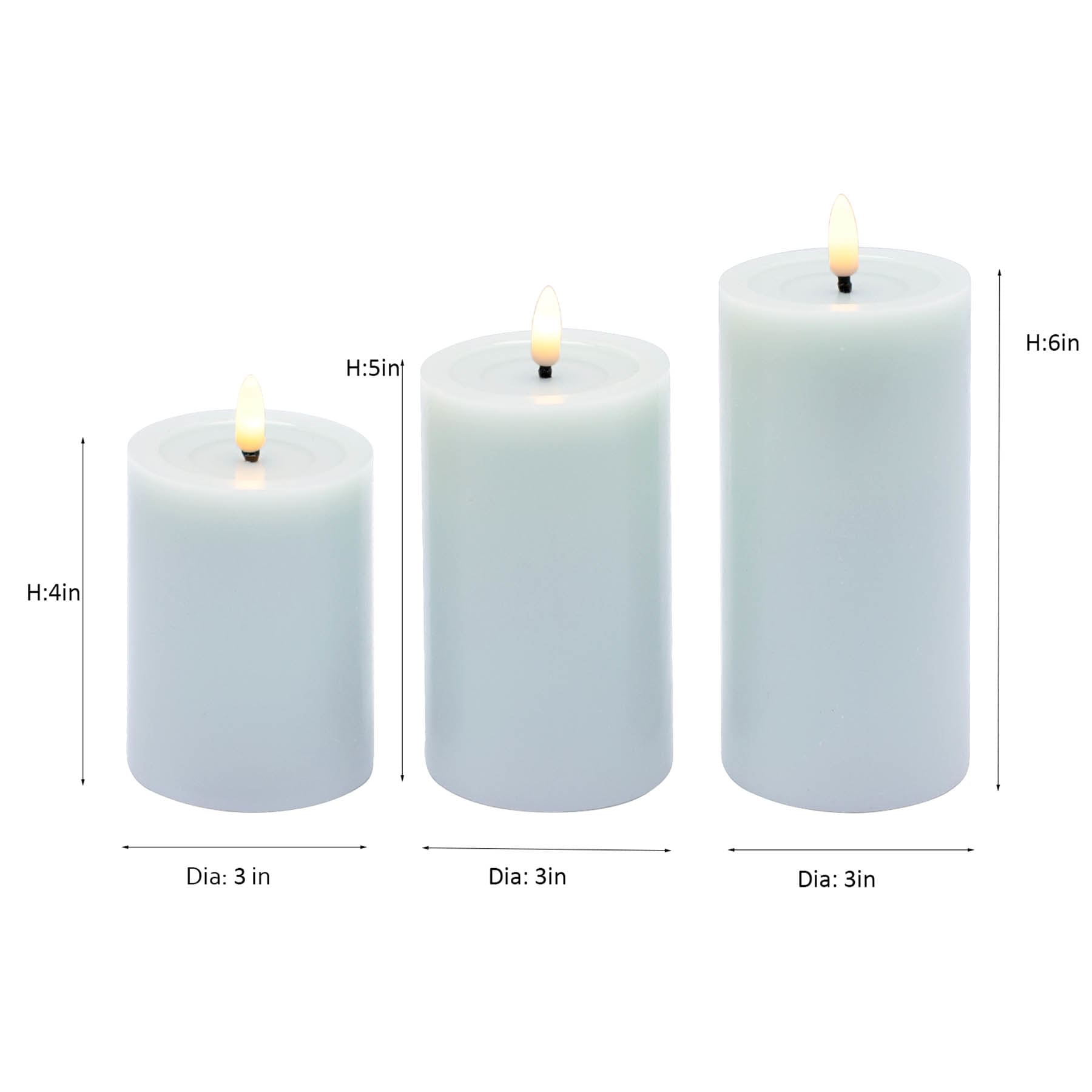 3-Pack Blue LED Pillar Candles, 3x4/3x5/3x6