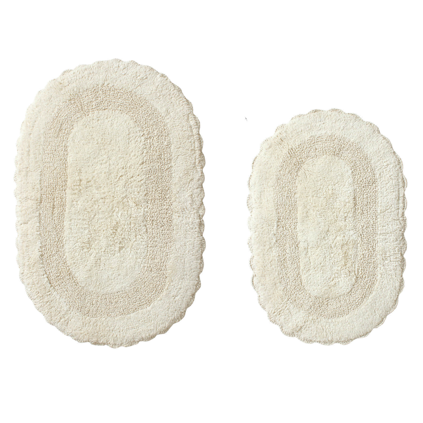 2-Piece Ivory Crochet Oval Bath Rug Set, 17x24/20x30